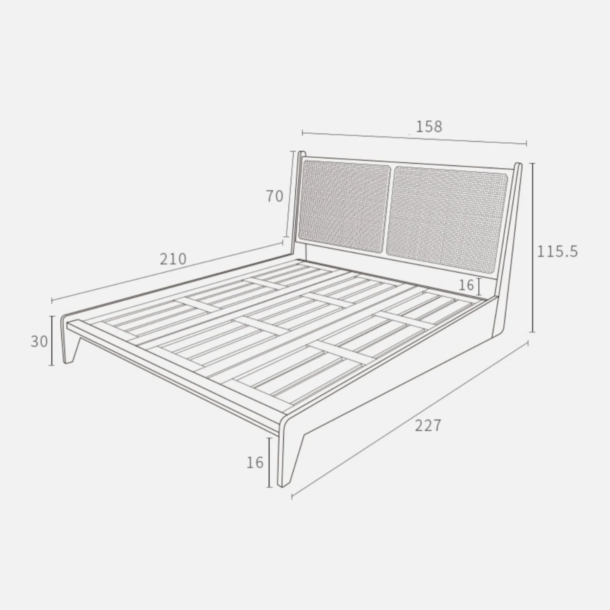 Bohoboho Noir Solid Wood & Rattan Bed Frame, Natural Wood, Black