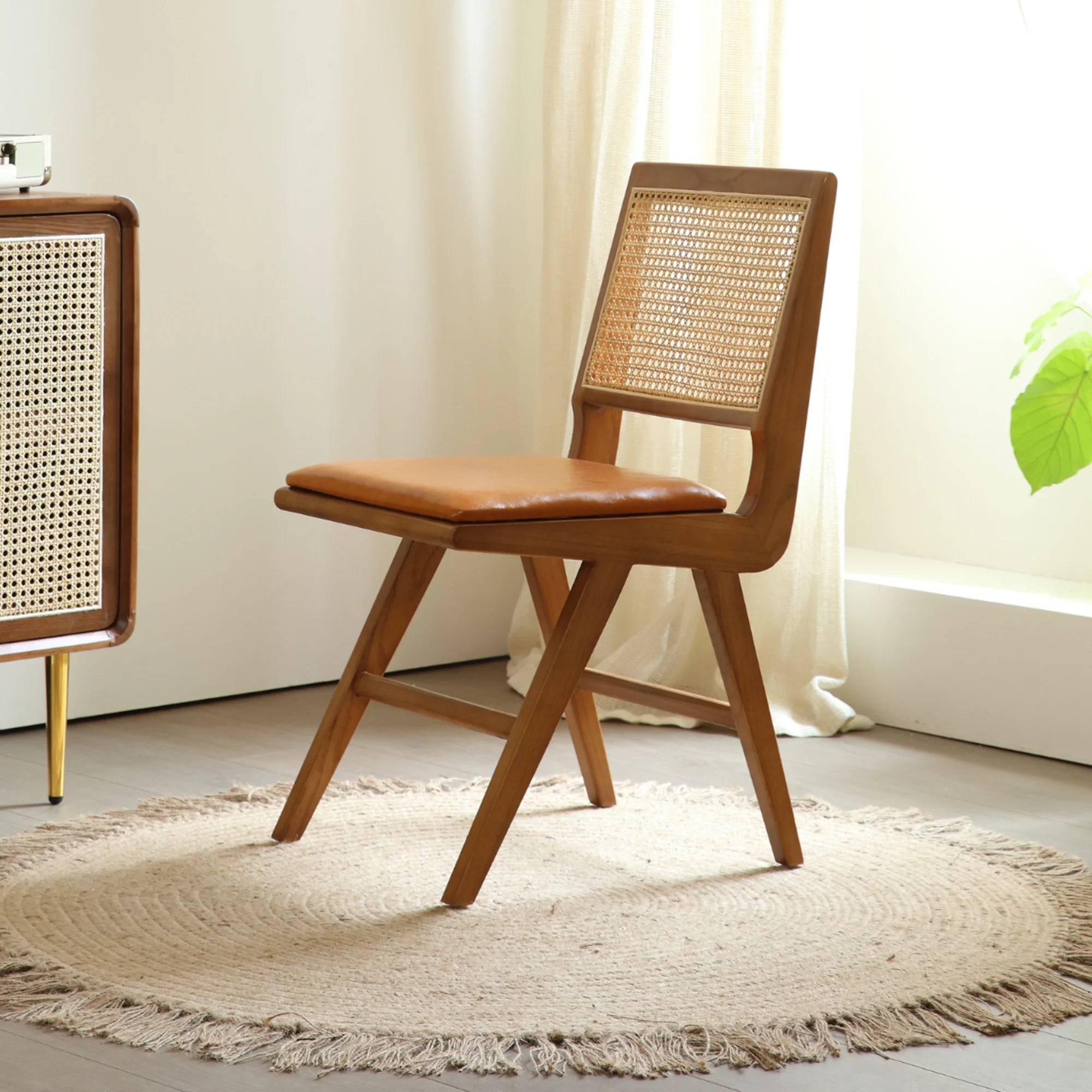 BohoBoho Noir Solid Wood & Rattan Chair, Dark Wood