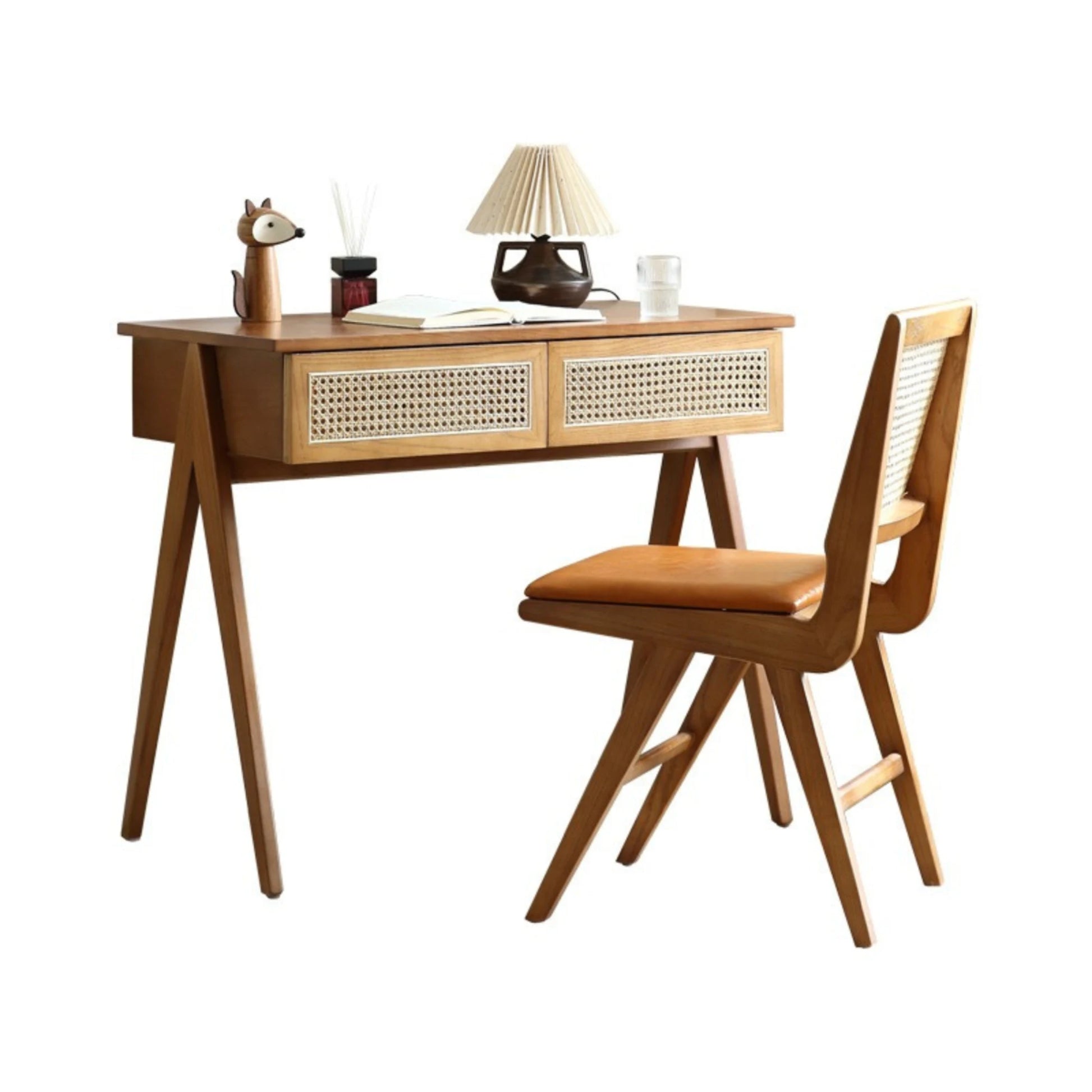 BohoBoho Noir Solid Wood & Rattan Chair, Dark Wood