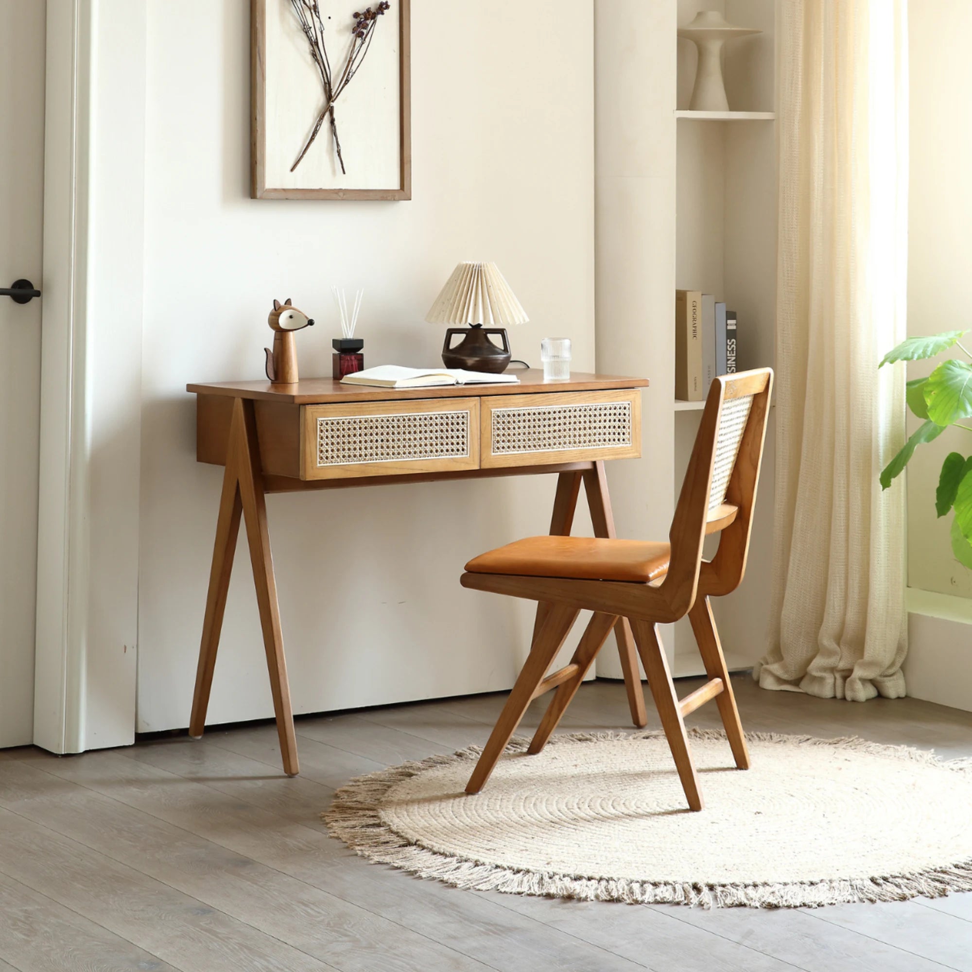 BohoBoho Noir Solid Wood & Rattan Chair, Dark Wood