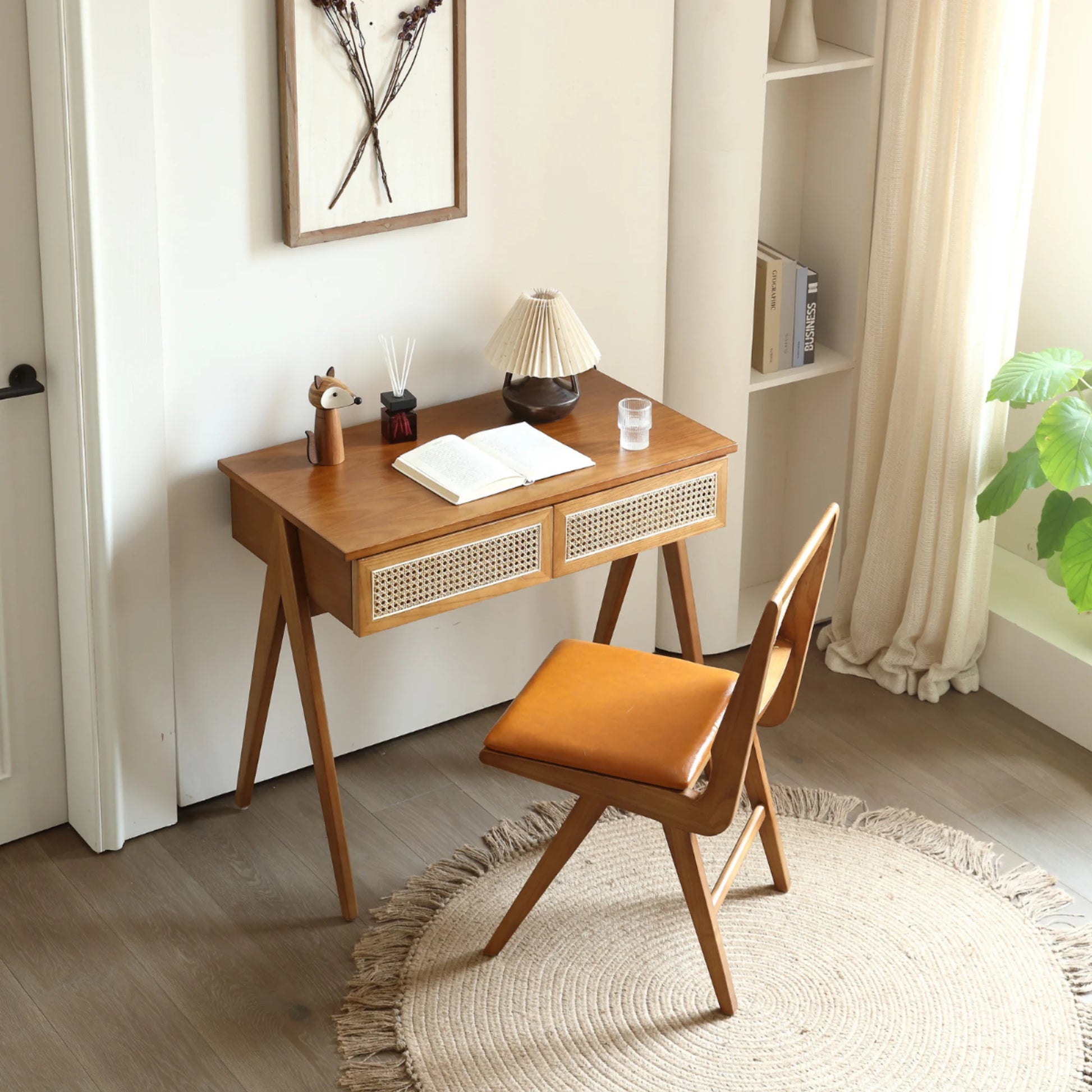 BohoBoho Noir Solid Wood & Rattan Chair, Dark Wood