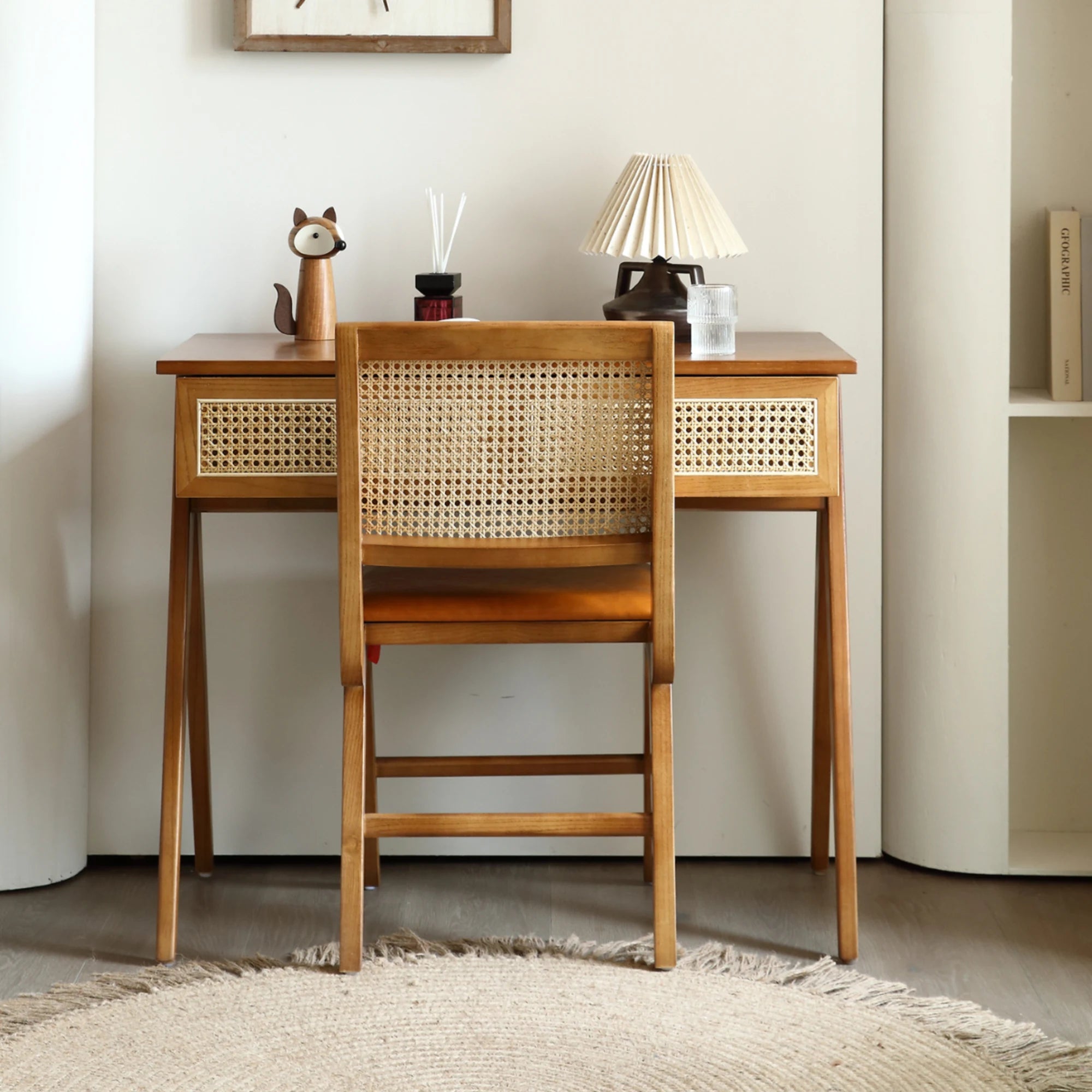 BohoBoho Noir Solid Wood & Rattan Chair, Dark Wood