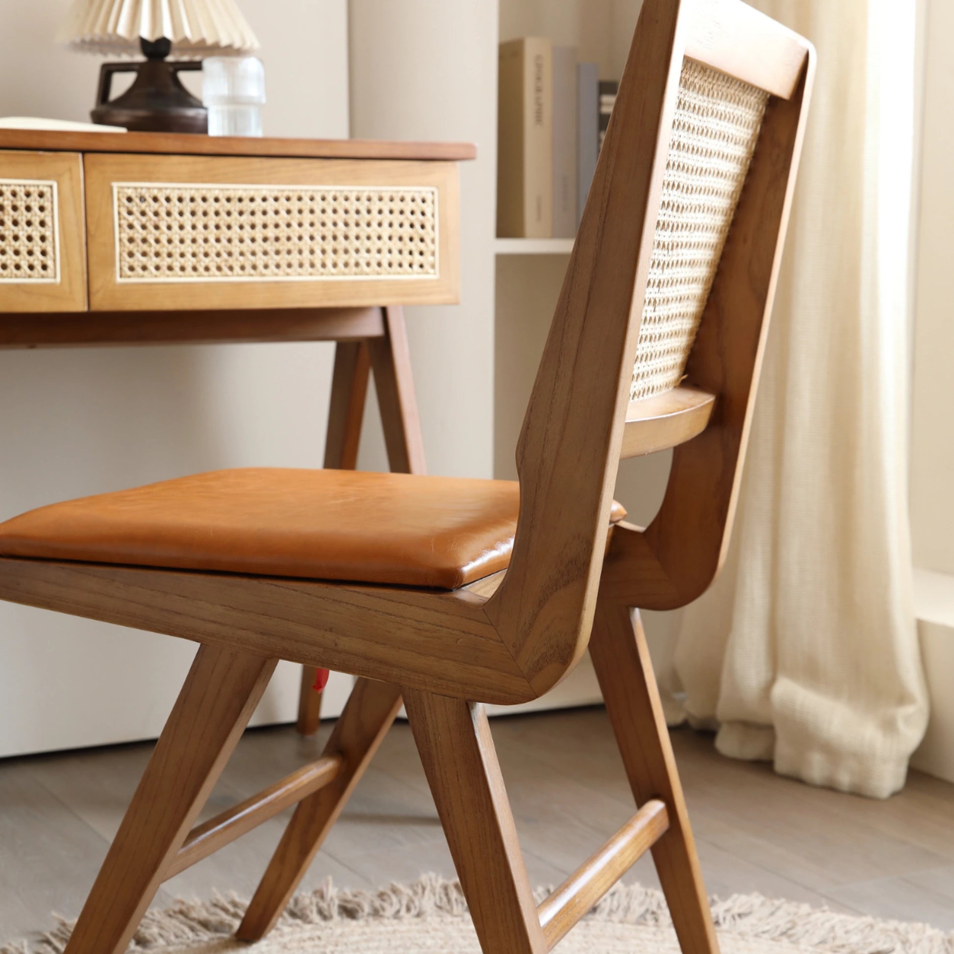BohoBoho Noir Solid Wood & Rattan Chair, Dark Wood