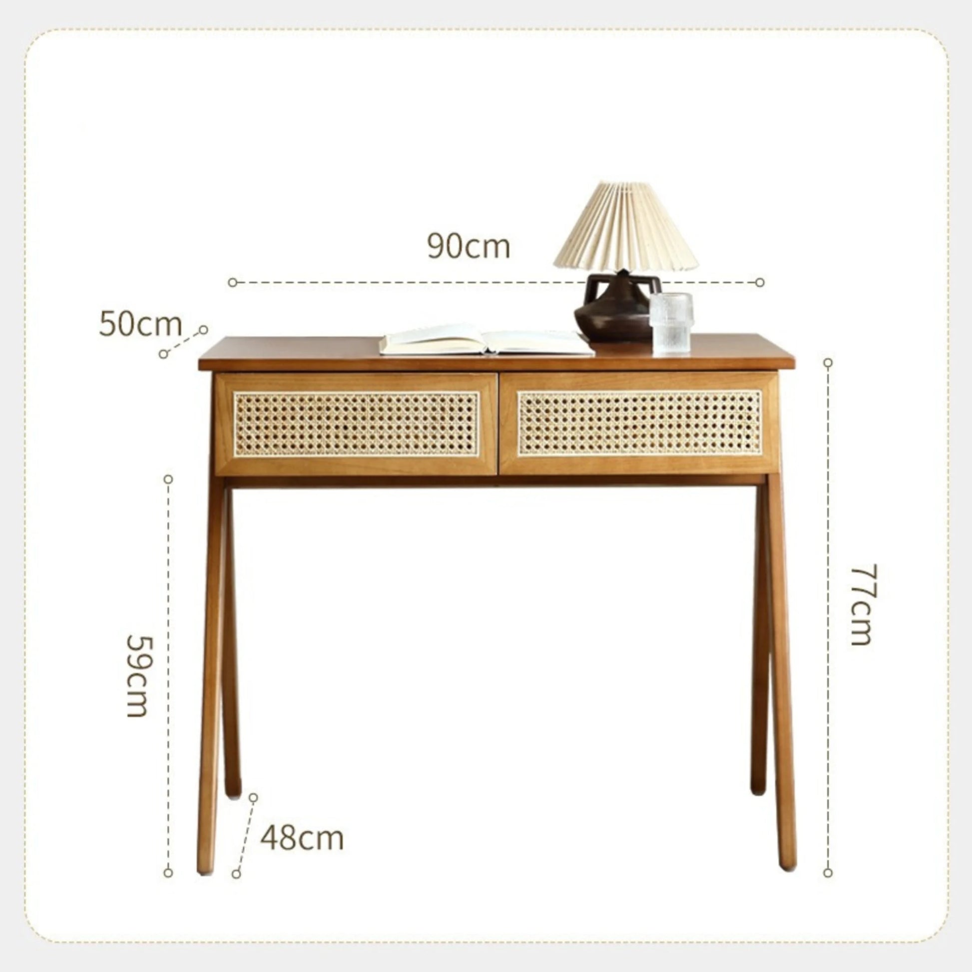 BohoBoho Noir Solid Wood & Rattan Desk with Chair, Dark Wood