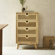 BohoBoho Ora Solid Wood & Rattan Chest of 4 drawers, Natural Wood, 60x40x115cm