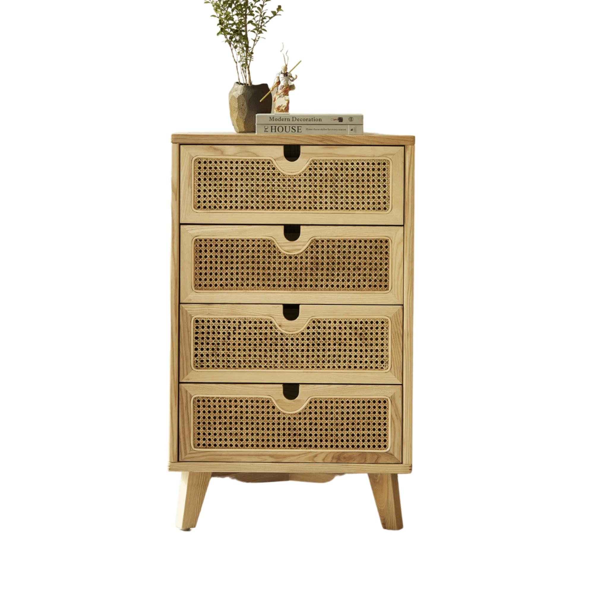 BohoBoho Ora Solid Wood & Rattan Chest of 4 drawers, Natural Wood, 60x40x115cm
