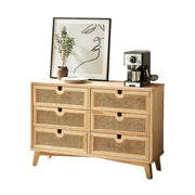 BohoBoho Ora Solid Wood & Rattan Chest of 6 drawers, Natural Wood, 120x40x90cm