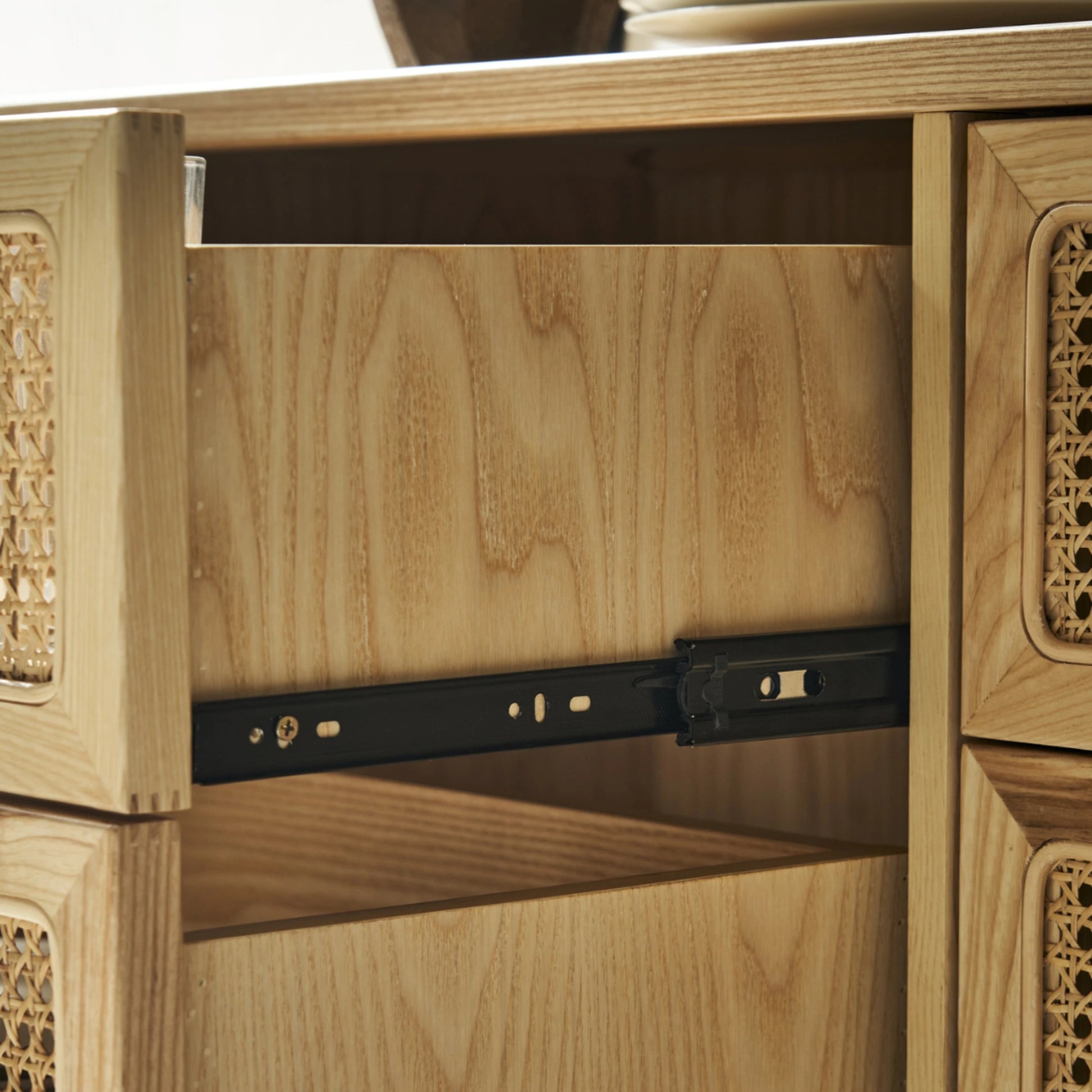 BohoBoho Ora Solid Wood & Rattan Chest of 9 drawers, Natural Wood, 180x40x90cm