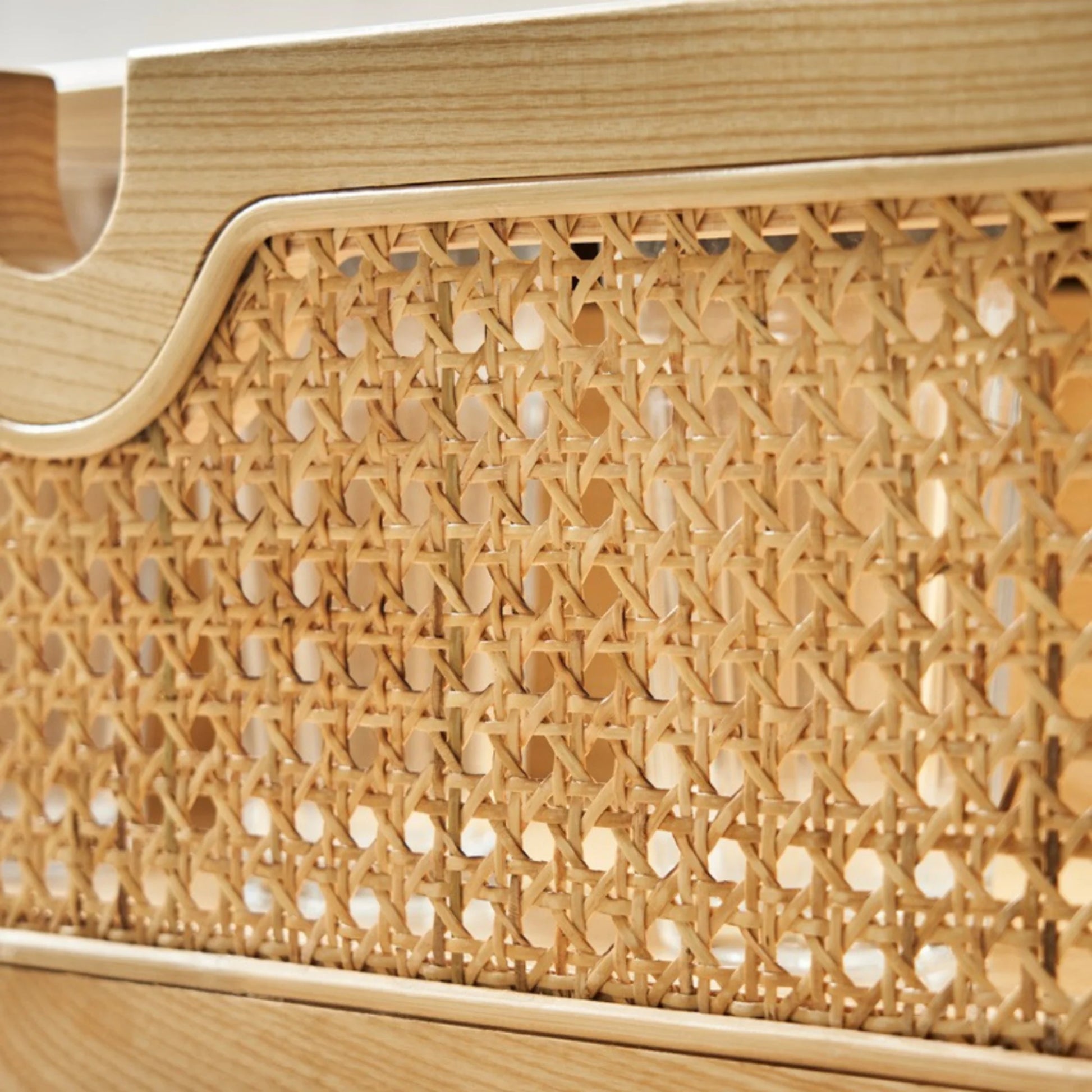 BohoBoho Ora Solid Wood & Rattan Chest of 9 drawers, Natural Wood, 180x40x90cm