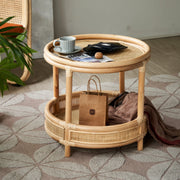 BohoBoho Ortu Solid Wood & Rattan Side Table, Natural Wood, 55x51cm