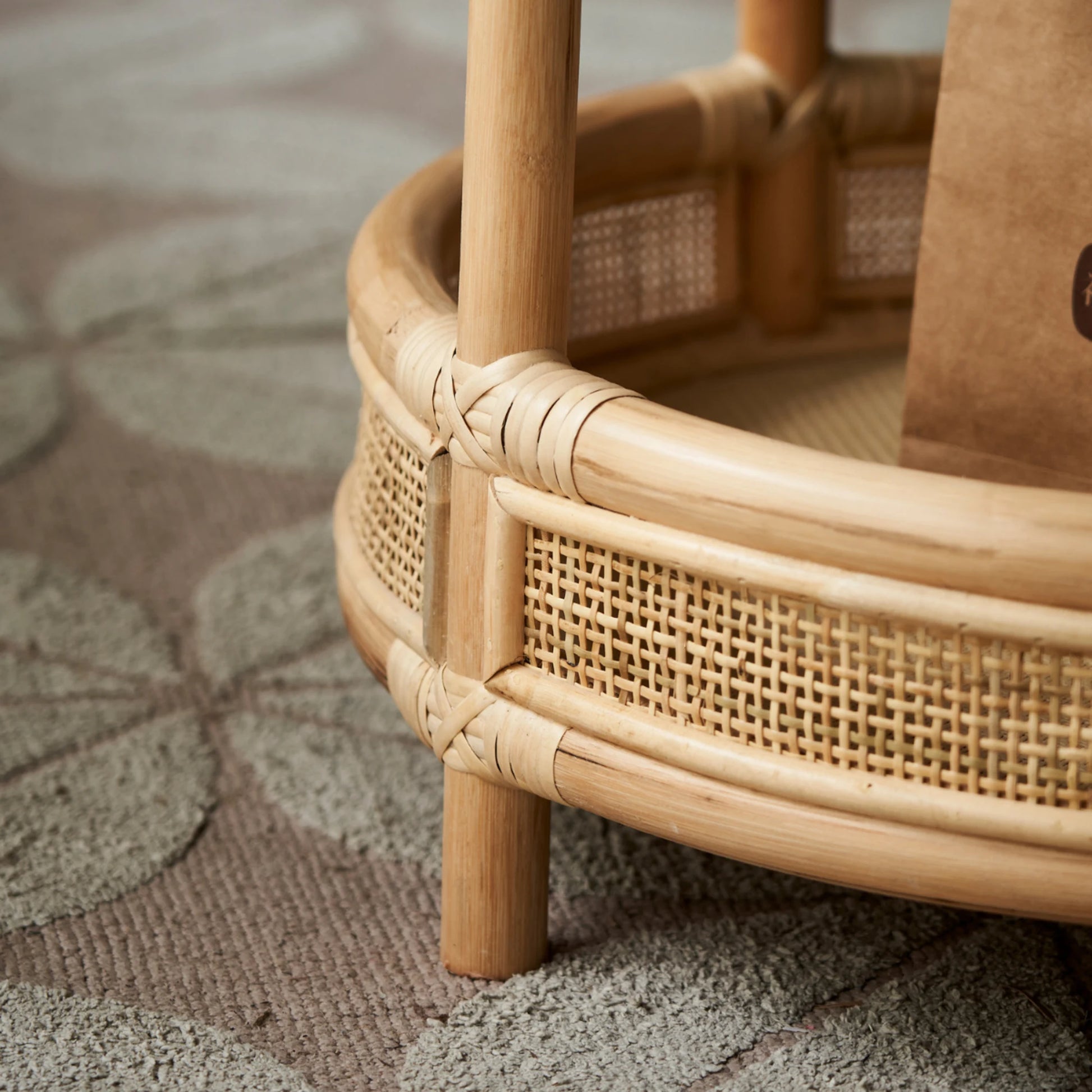 BohoBoho Ortu Solid Wood & Rattan Side Table, Natural Wood, 55x51cm