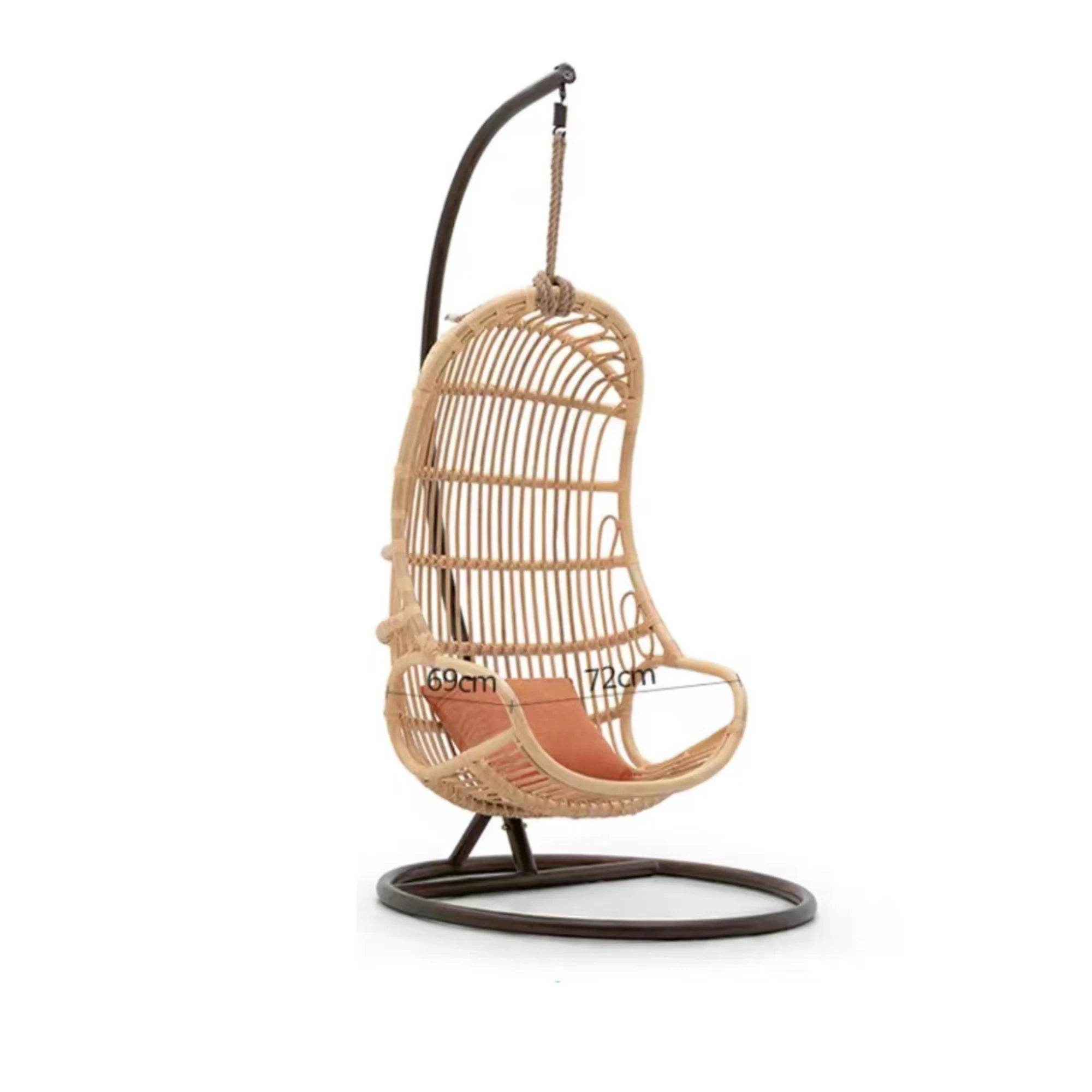 BohoBoho Ortu Rattan Hanging Chair with Stand, Natural Wood