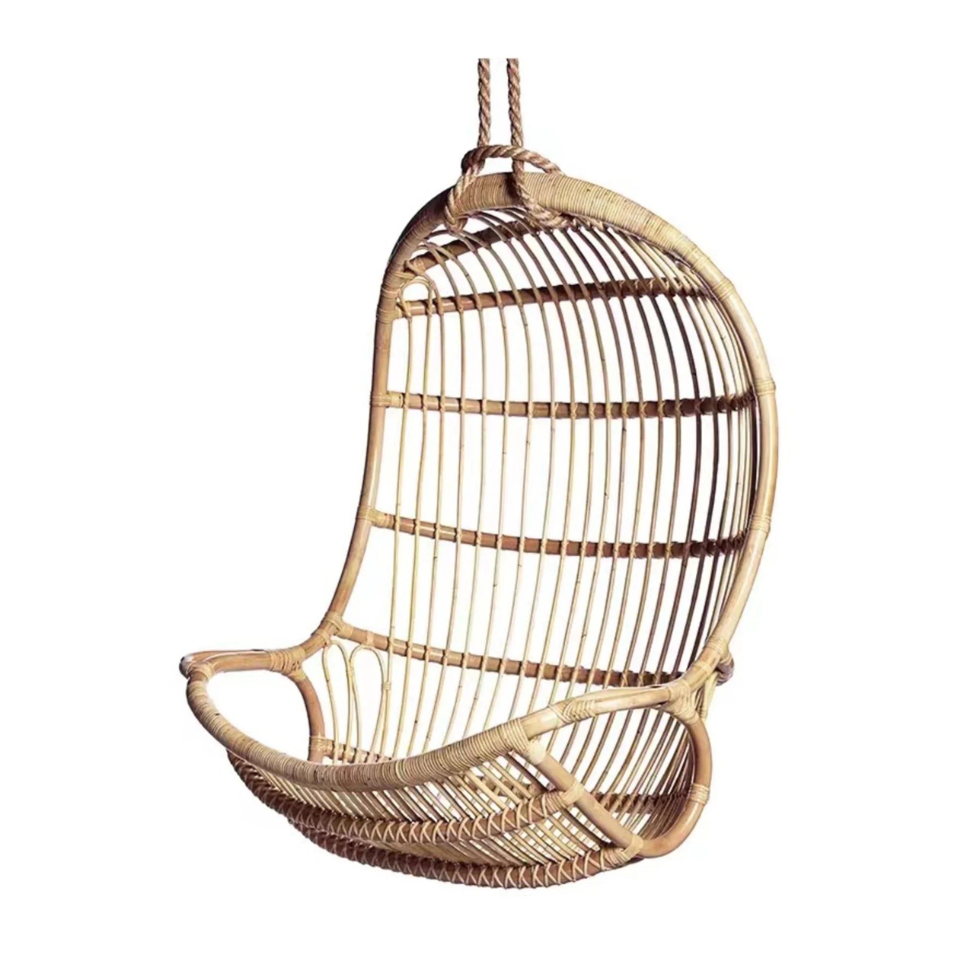 BohoBoho Ortu Rattan Hanging Chair with Stand, Natural Wood
