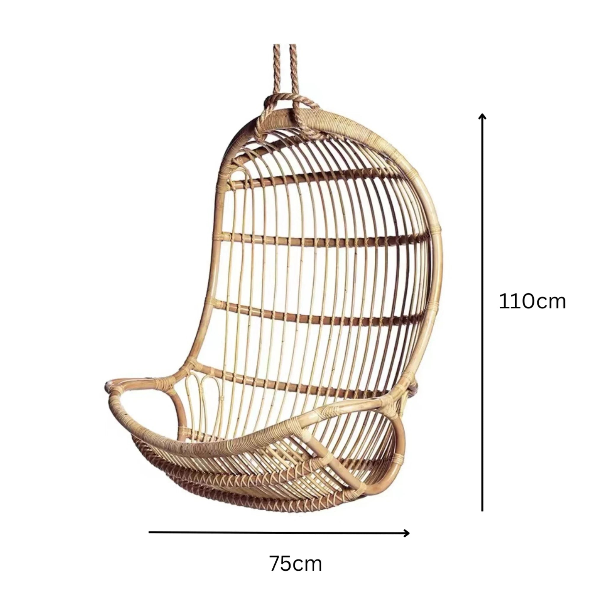 BohoBoho Ortu Rattan Hanging Chair with Stand, Natural Wood