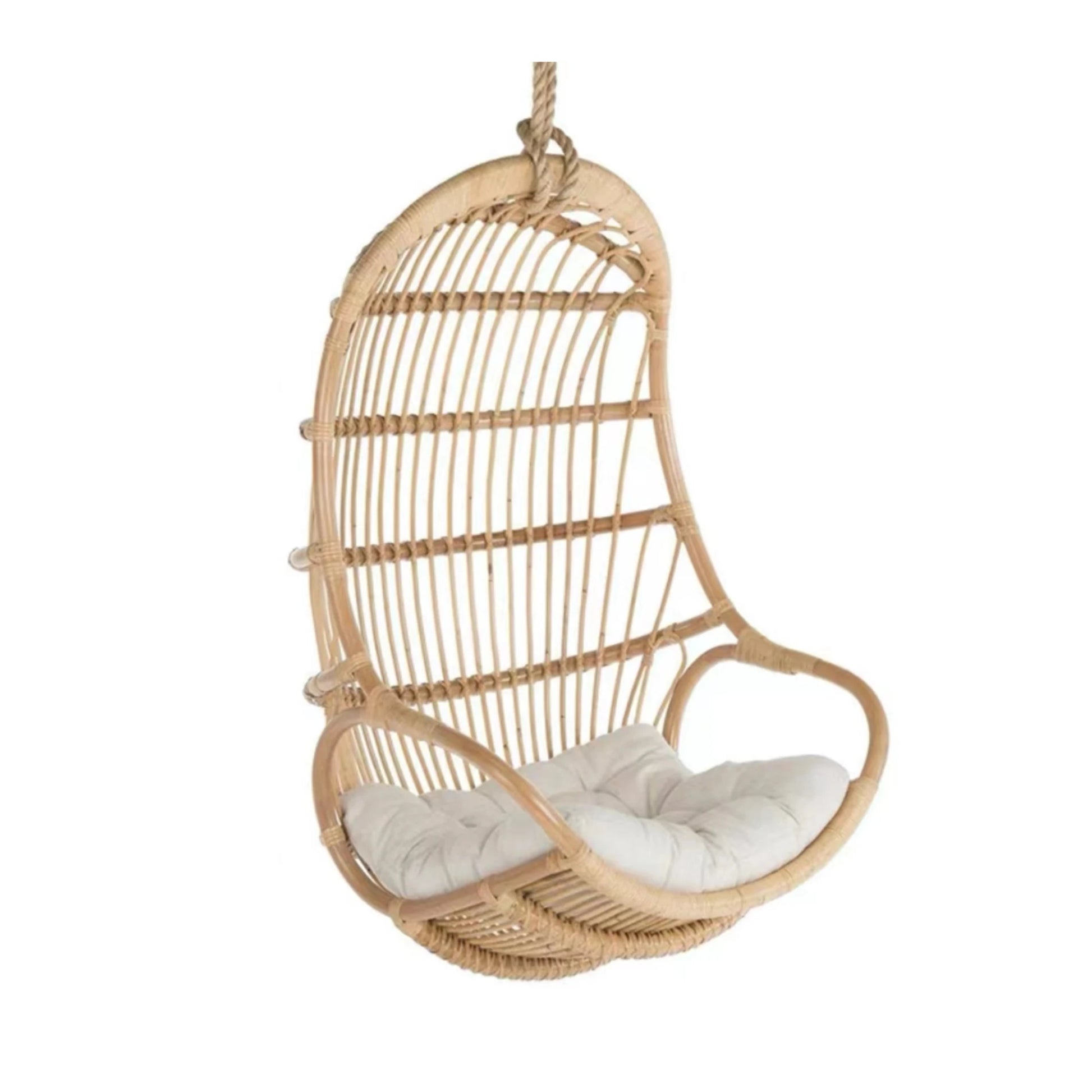 BohoBoho Ortu Rattan Hanging Chair without Stand, Natural Wood