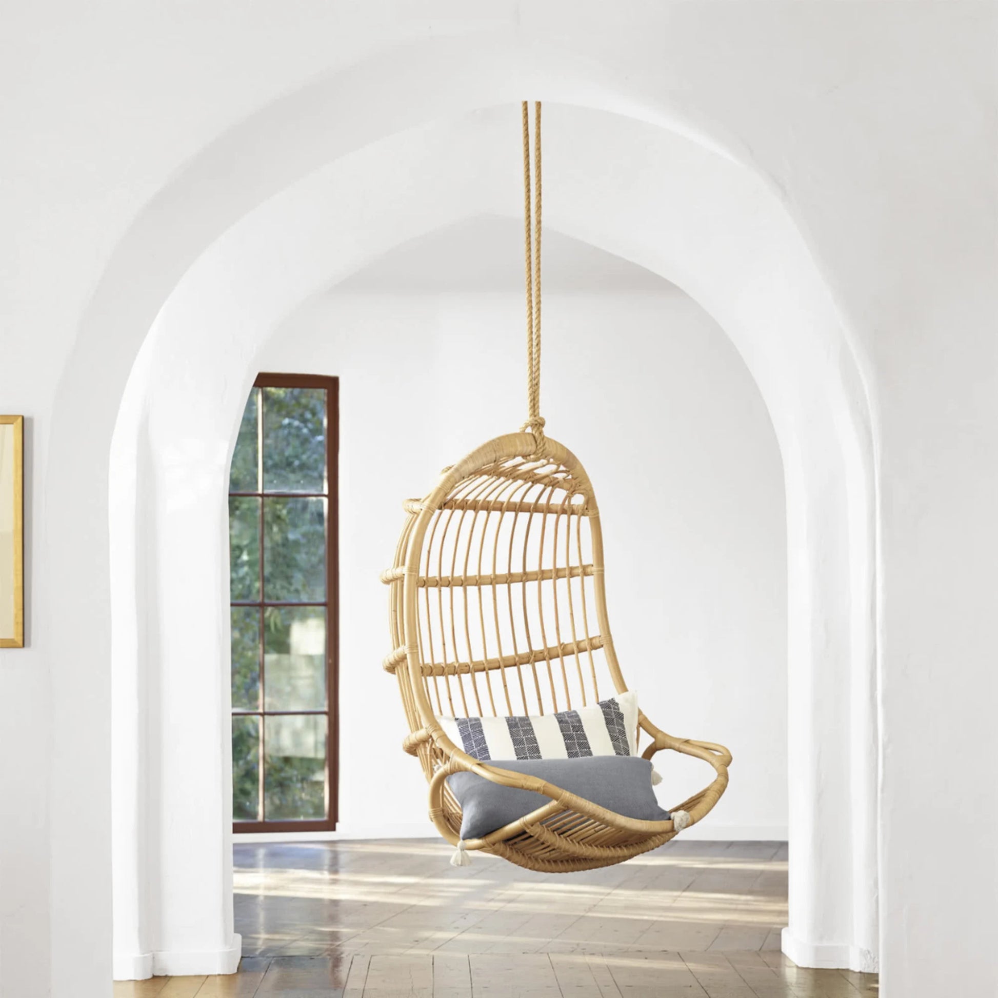 BohoBoho Ortu Rattan Hanging Chair without Stand, Natural Wood