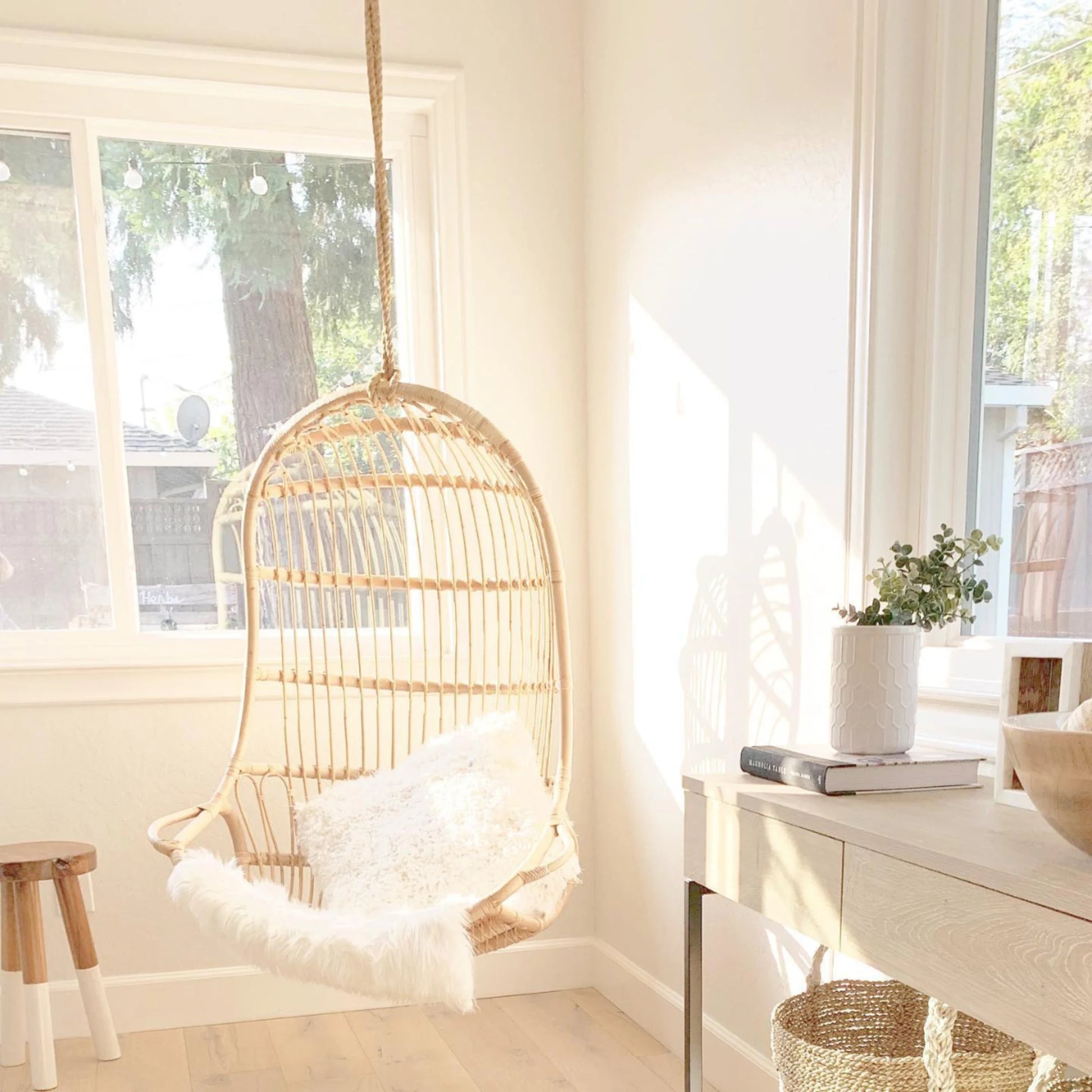 BohoBoho Ortu Rattan Hanging Chair without Stand, Natural Wood