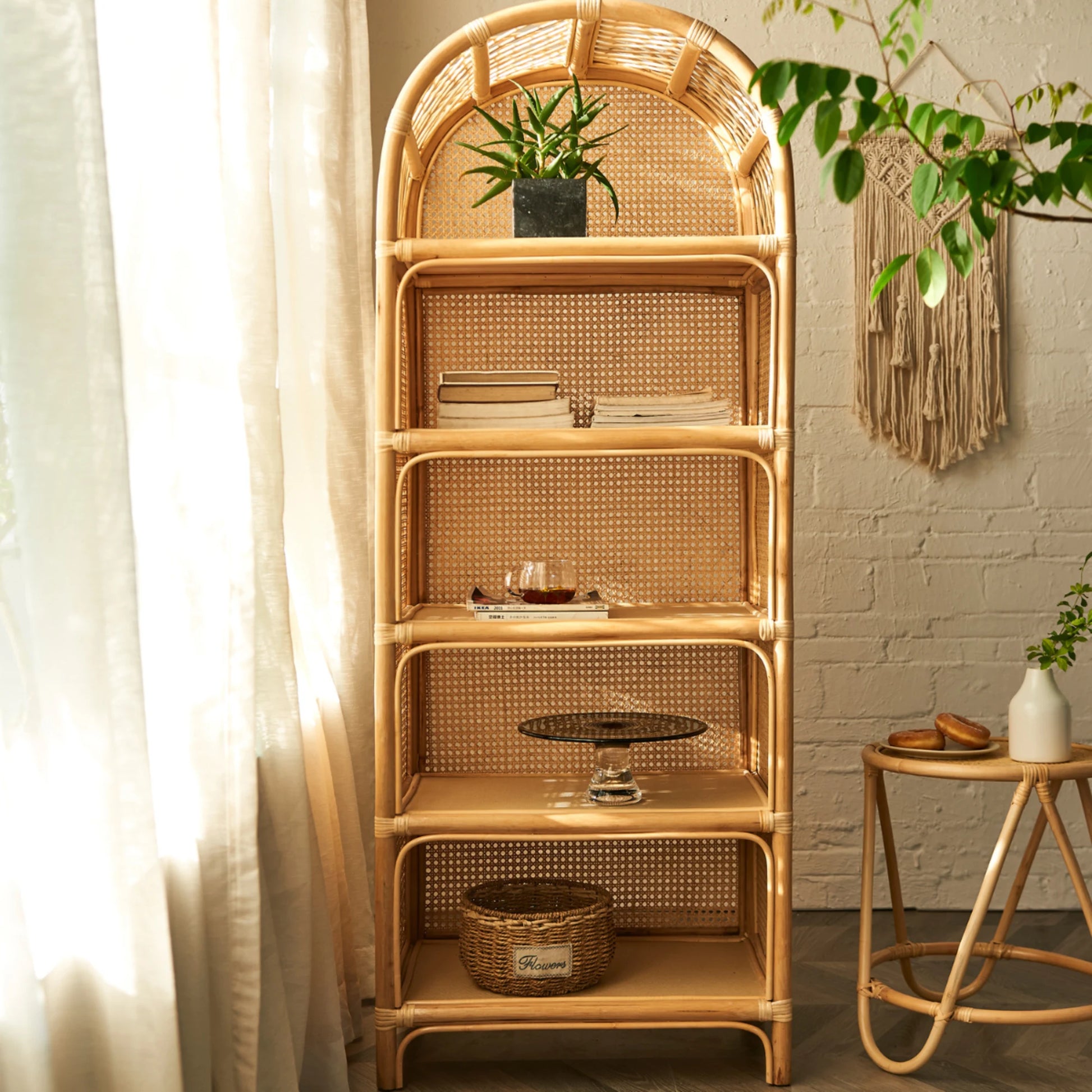 BohoBoho Ortu Rattan Shelving Unit, Natural Wood, 65x45x170cm