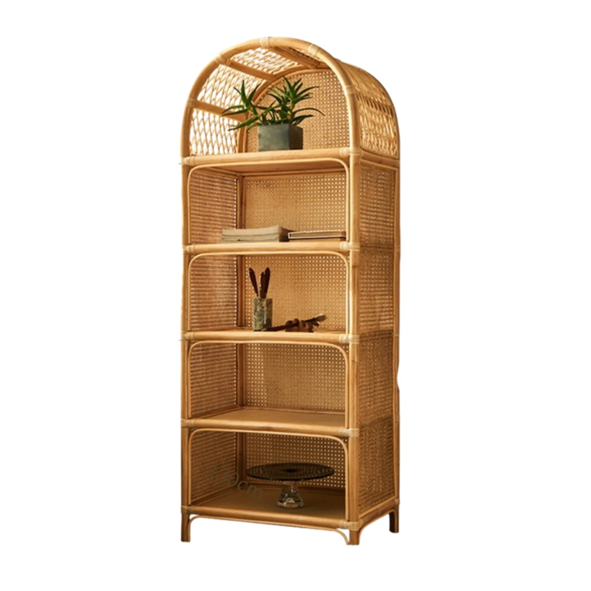 BohoBoho Ortu Rattan Shelving Unit, Natural Wood, 65x45x170cm