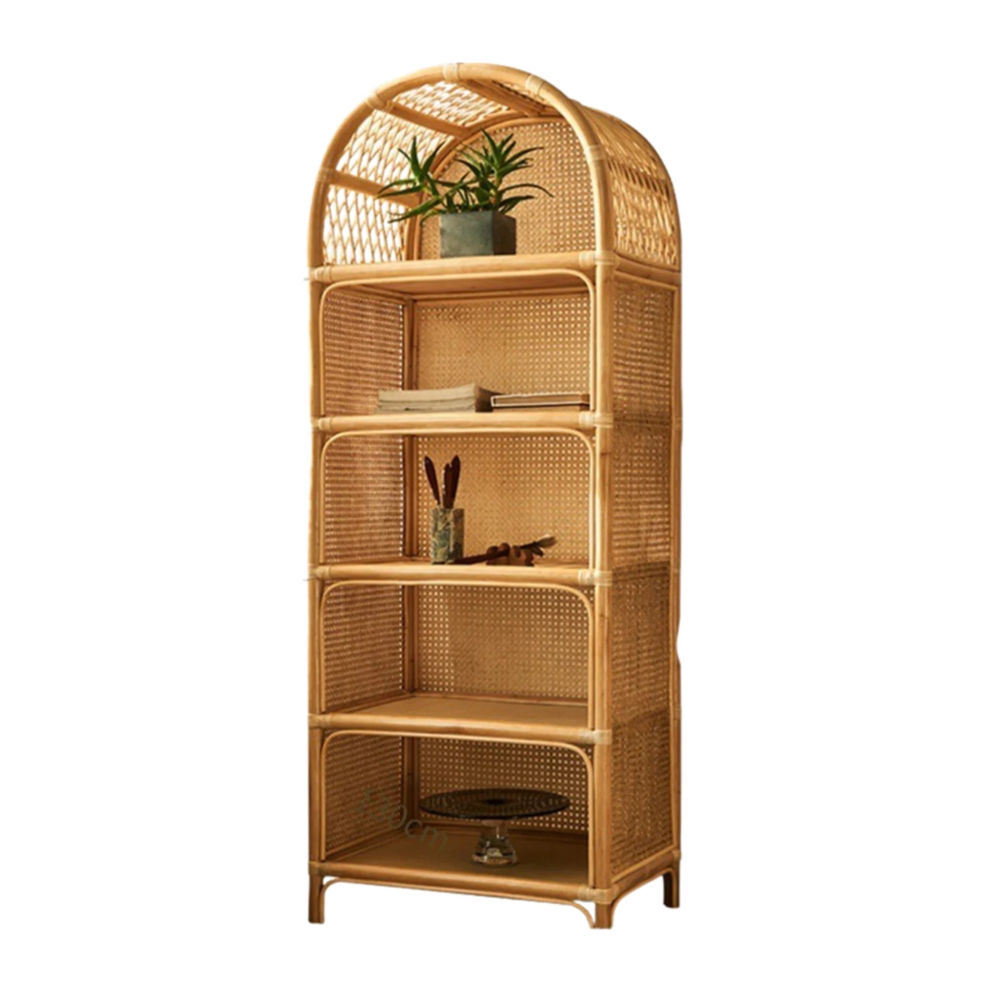 BohoBoho Ortu Rattan Shelving Unit, Natural Wood, 65x45x170cm