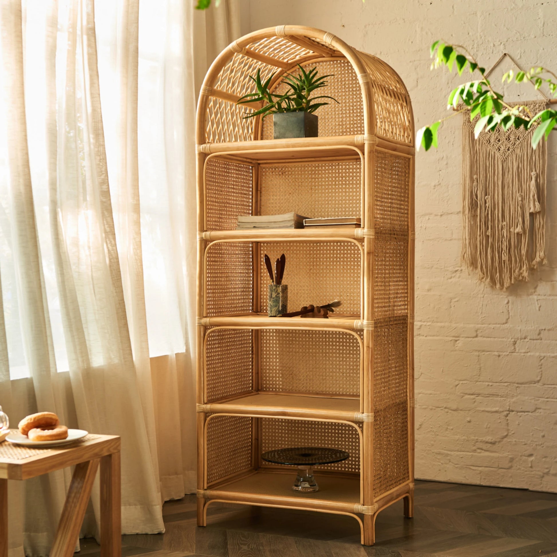 BohoBoho Ortu Rattan Shelving Unit, Natural Wood, 65x45x170cm