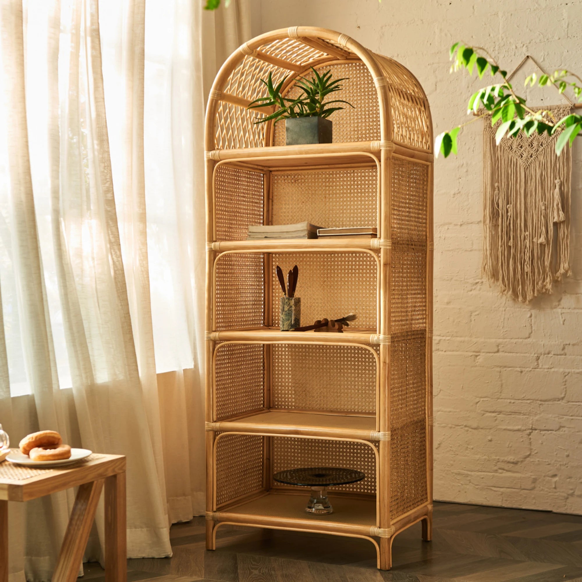 BohoBoho Ortu Rattan Shelving Unit, Natural Wood, 65x45x170cm