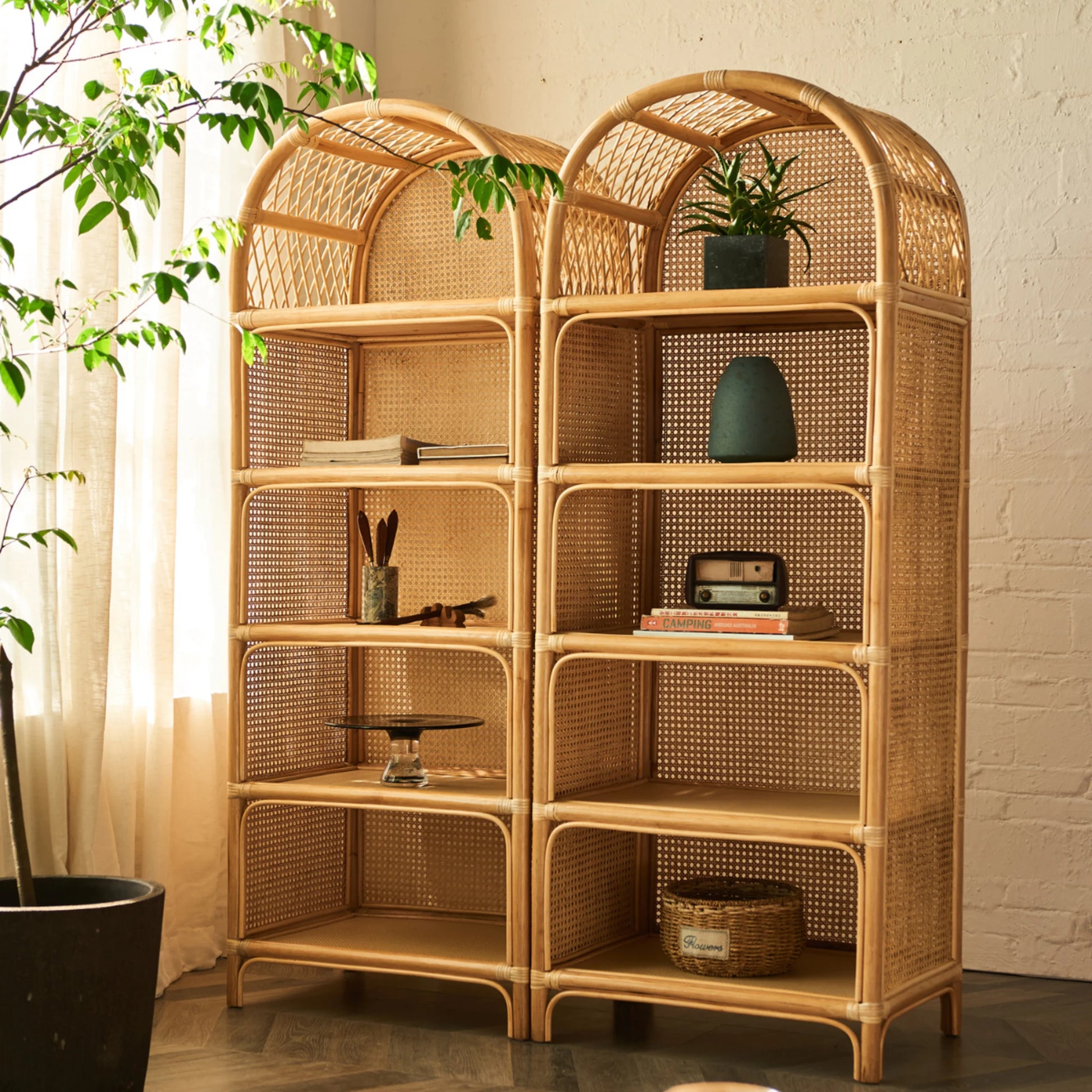 BohoBoho Ortu Rattan Shelving Unit, Natural Wood, 65x45x170cm