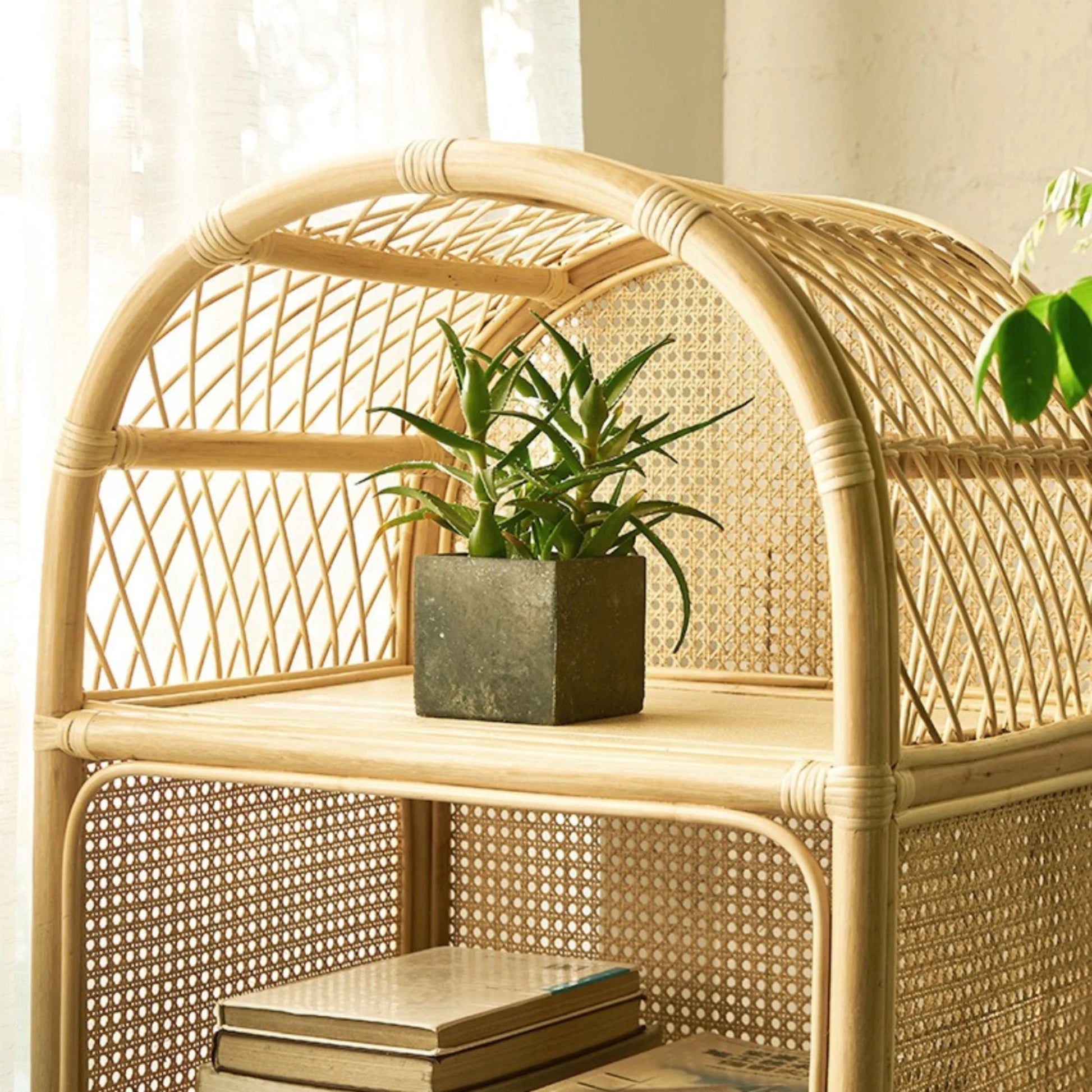 BohoBoho Ortu Rattan Shelving Unit, Natural Wood, 65x45x170cm