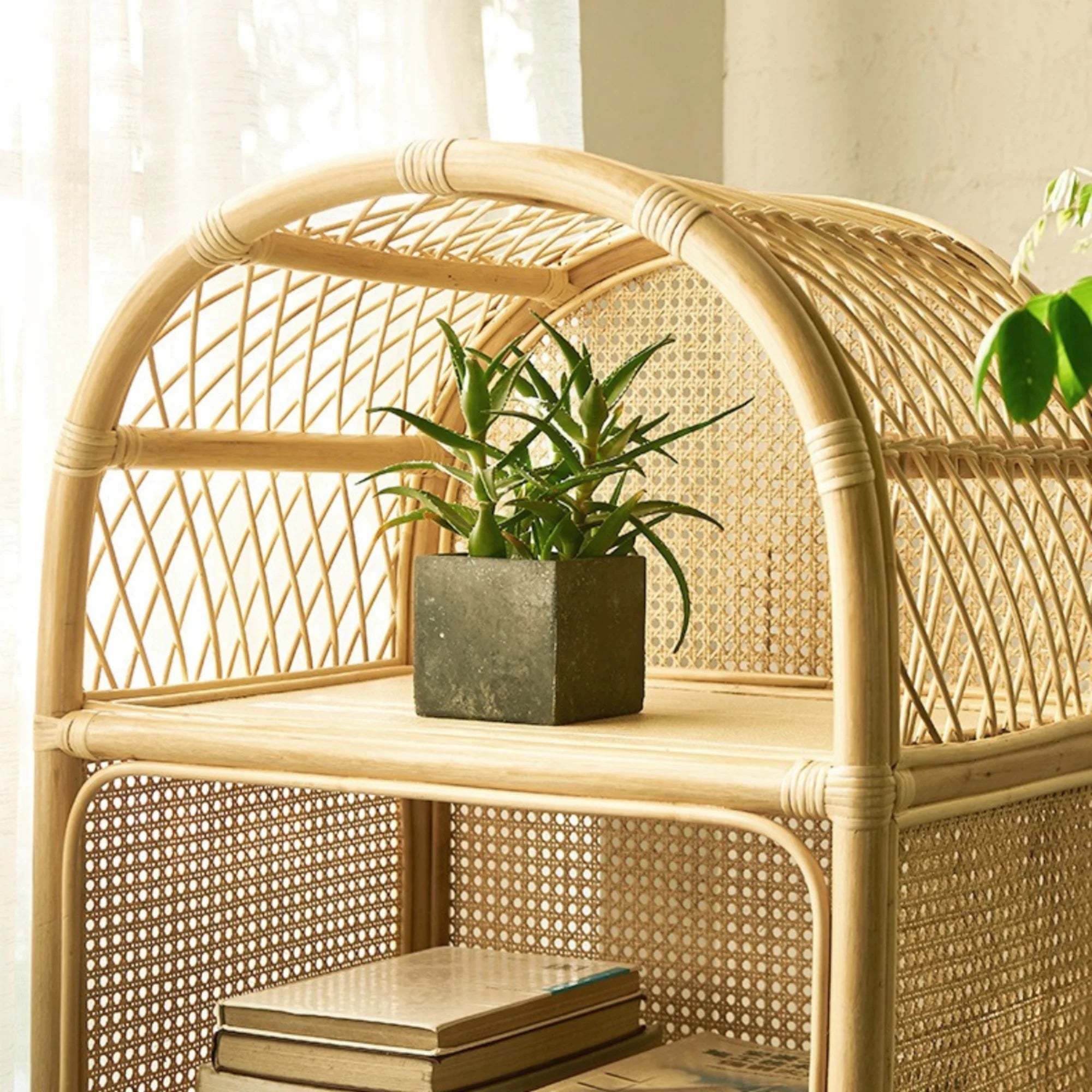 BohoBoho Ortu Rattan Shelving Unit, Natural Wood, 65x45x170cm