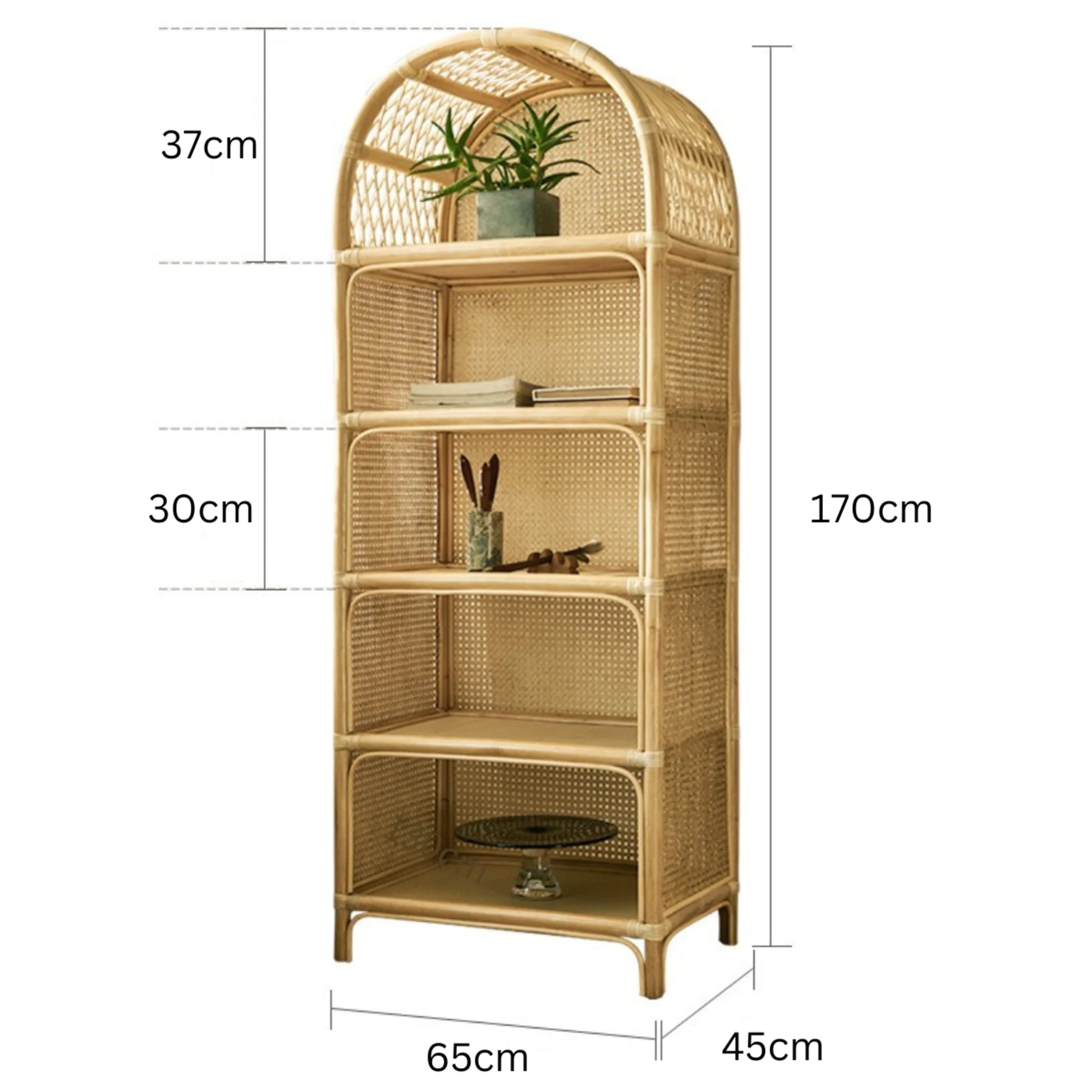 BohoBoho Ortu Rattan Shelving Unit, Natural Wood, 65x45x170cm