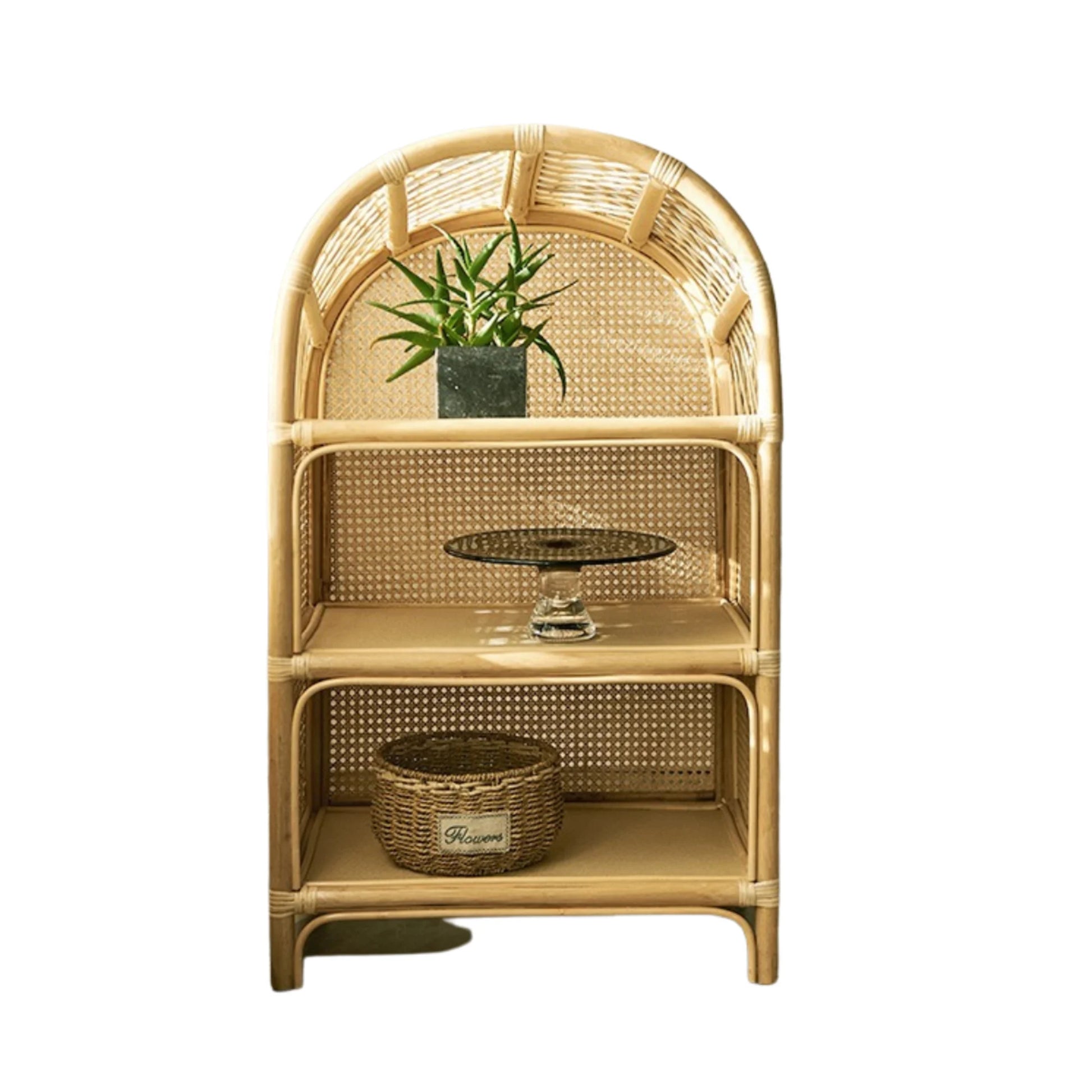 BohoBoho Ortu Rattan Shelving Unit, Natural Wood, 65x45x100cm