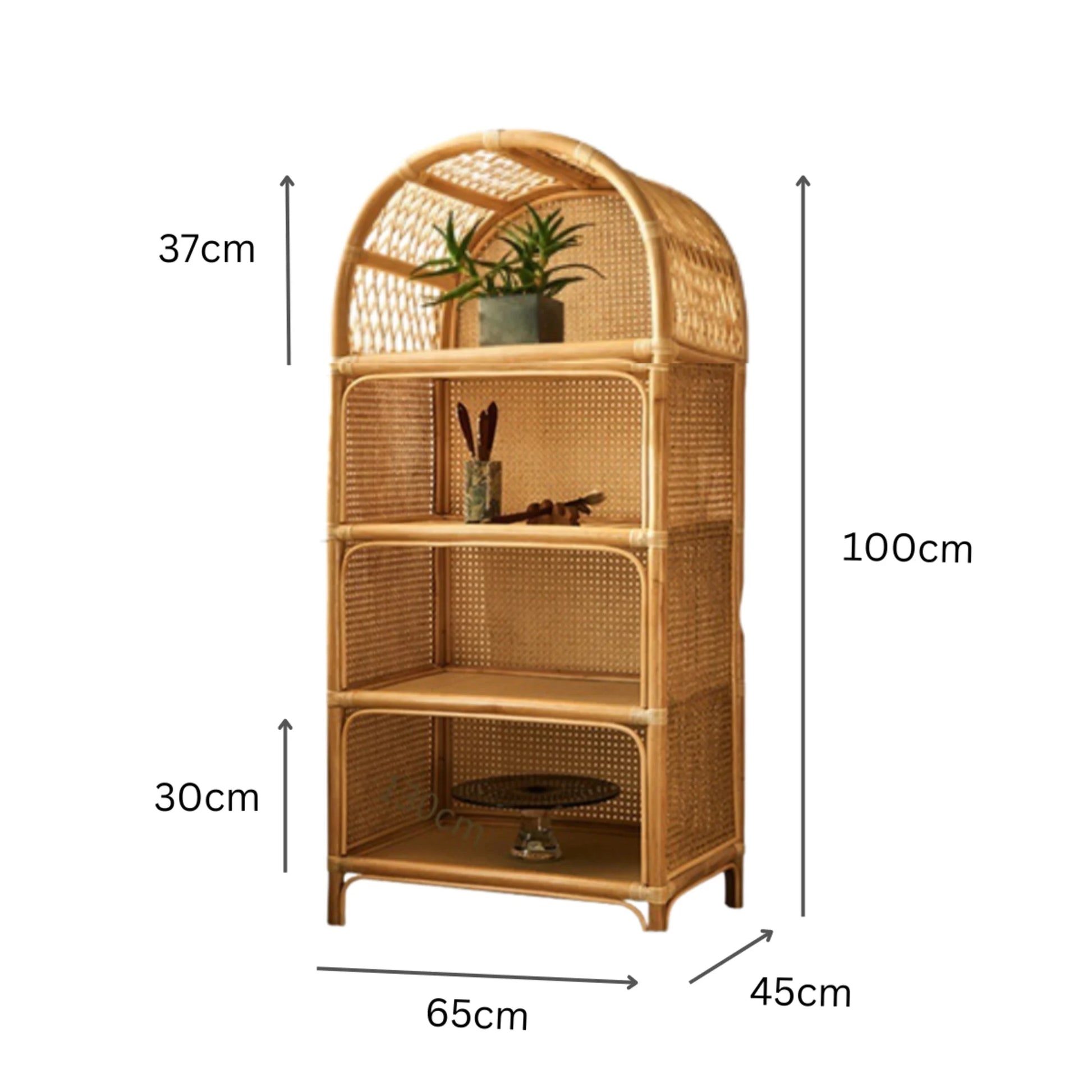 BohoBoho Ortu Rattan Shelving Unit, Natural Wood, 65x45x100cm