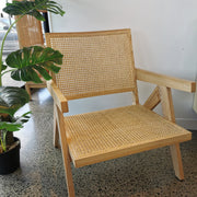 BohoBoho Rota Solid Wood & Rattan Lounge Chair, Natural Wood, 66x59x76cm