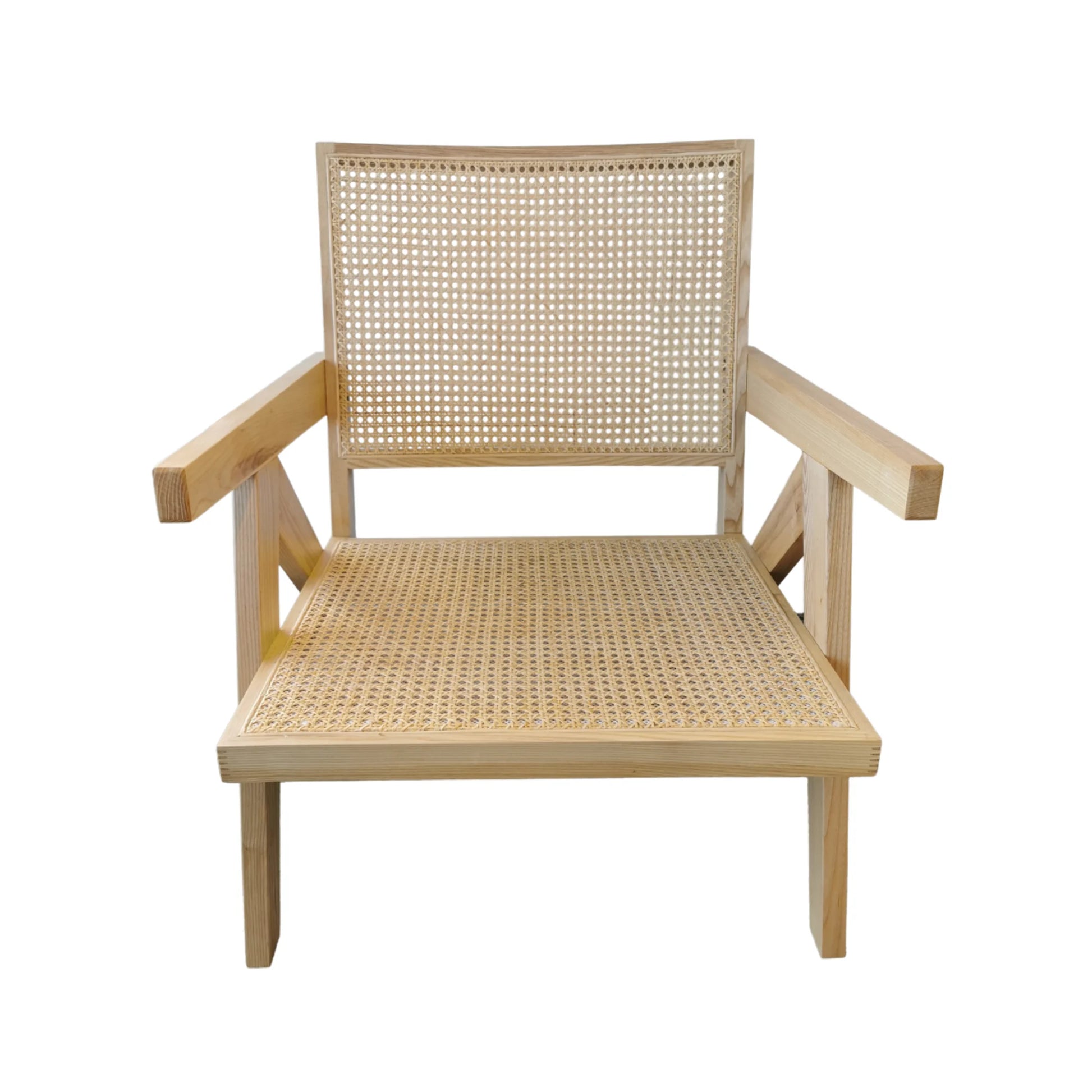 BohoBoho Rota Solid Wood & Rattan Lounge Chair, Natural Wood, 66x59x76cm