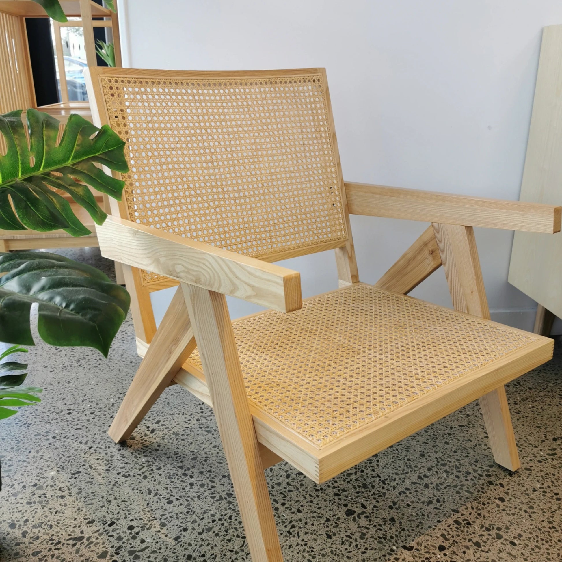 BohoBoho Rota Solid Wood & Rattan Lounge Chair, Natural Wood, 66x59x76cm