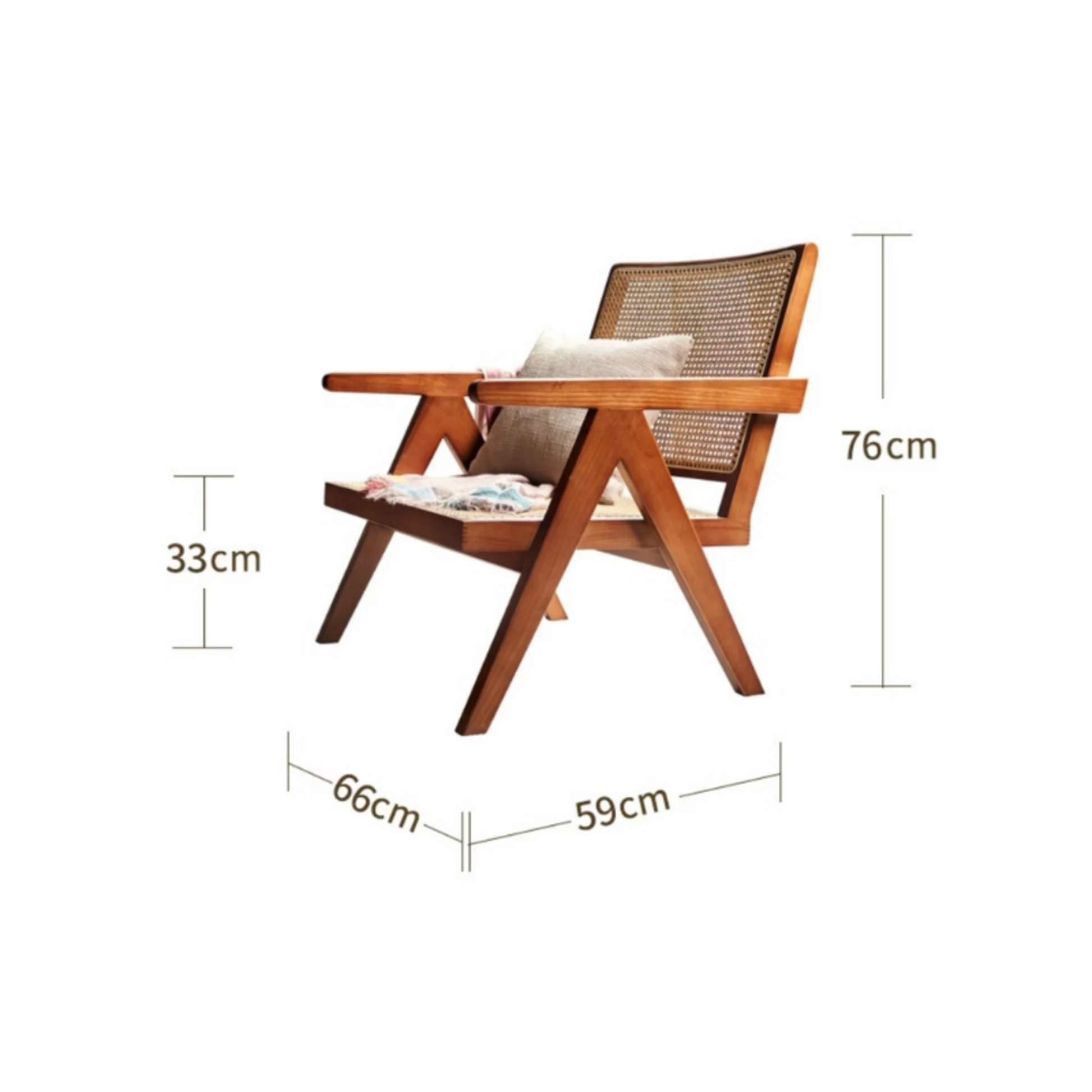 BohoBoho Rota Solid Wood & Rattan Lounge Chair, Natural Wood, 66x59x76cm