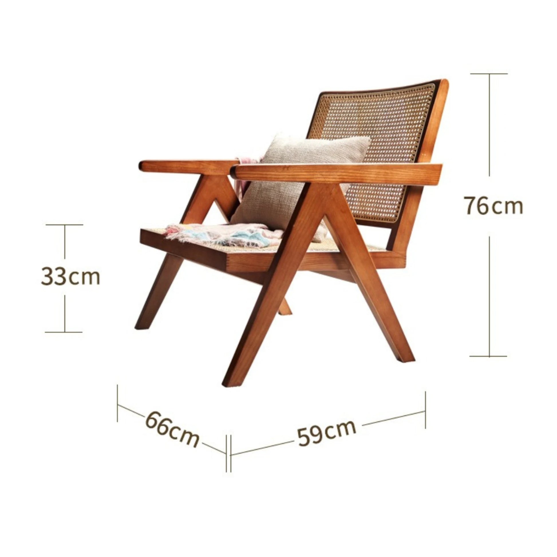 BohoBoho Rota Solid Wood & Rattan Lounge Chair, Black, 66x59x76cm