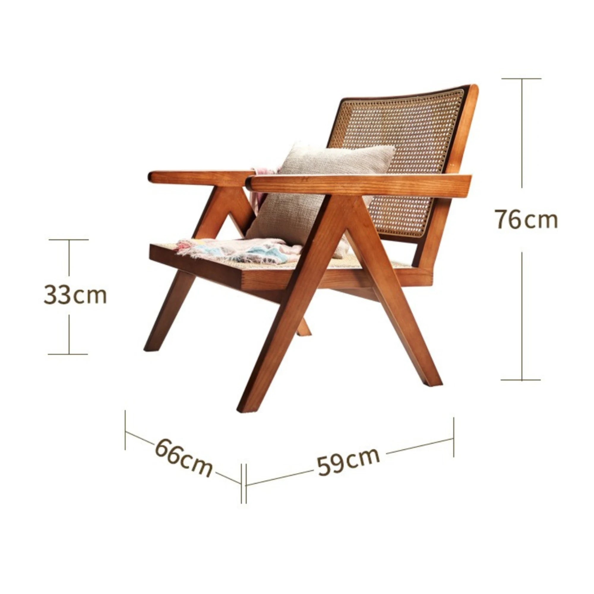 BohoBoho Rota Solid Wood & Rattan Lounge Chair, Black, 66x59x76cm