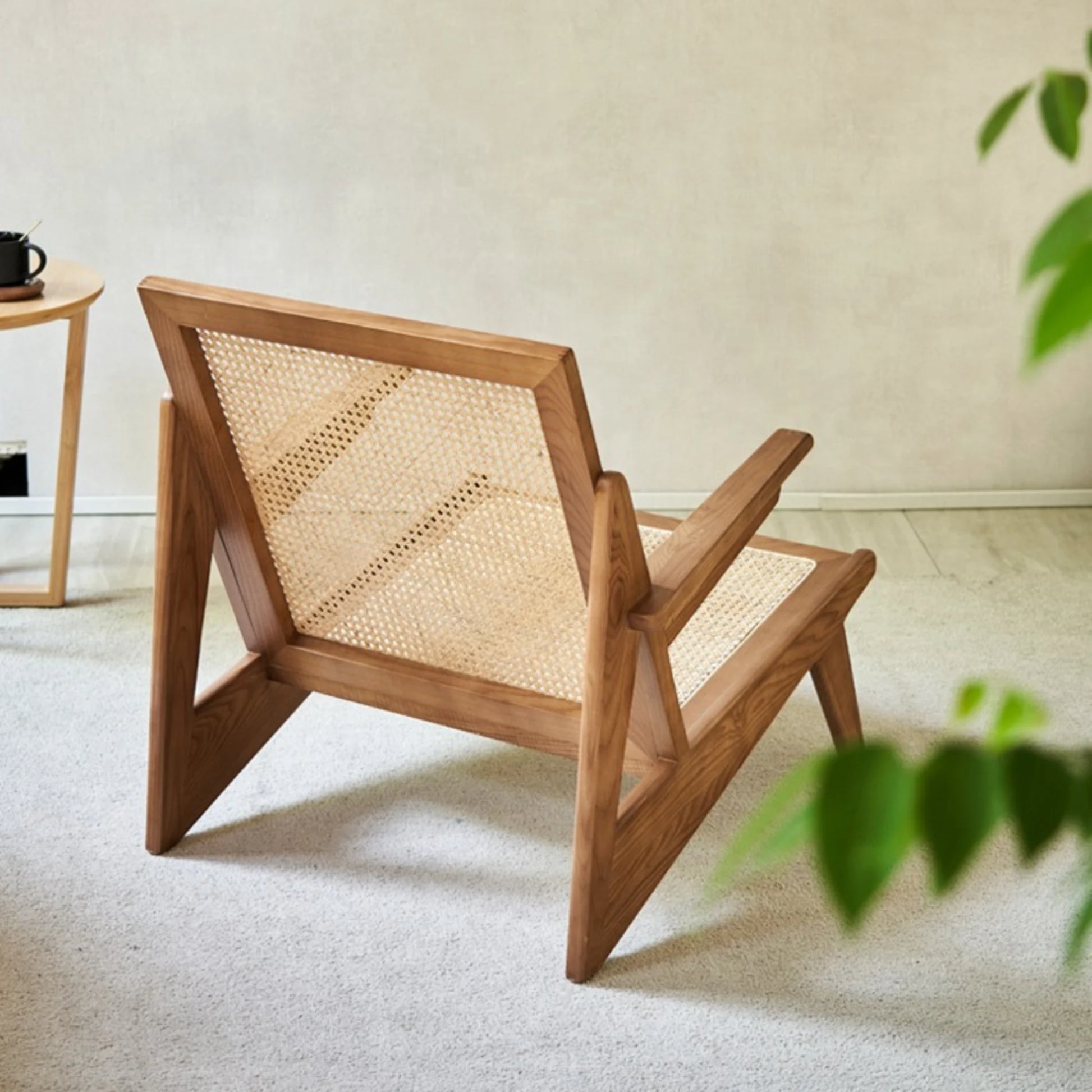 BohoBoho Rota Solid Wood & Rattan Lounge Chair, Dark Wood, 72x78x75cm