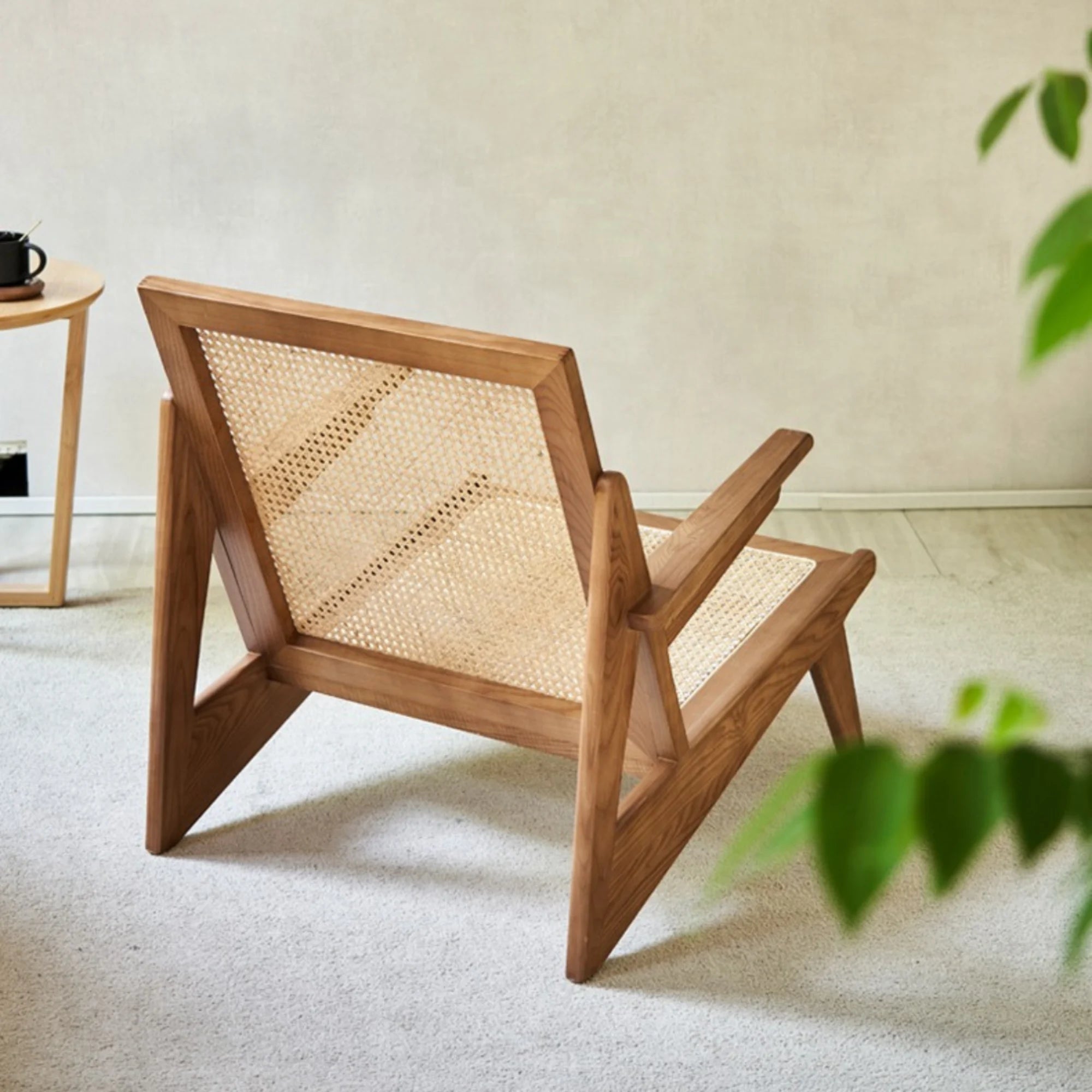 BohoBoho Rota Solid Wood & Rattan Lounge Chair, Dark Wood, 72x78x75cm