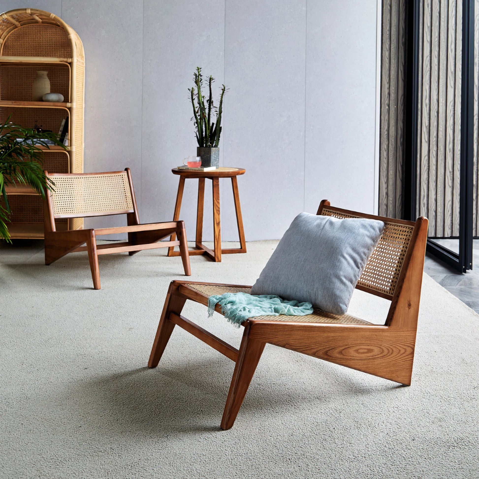 BohoBoho Rota Solid Wood & Rattan Lounge Chair, Dark Wood, 72x78x75cm