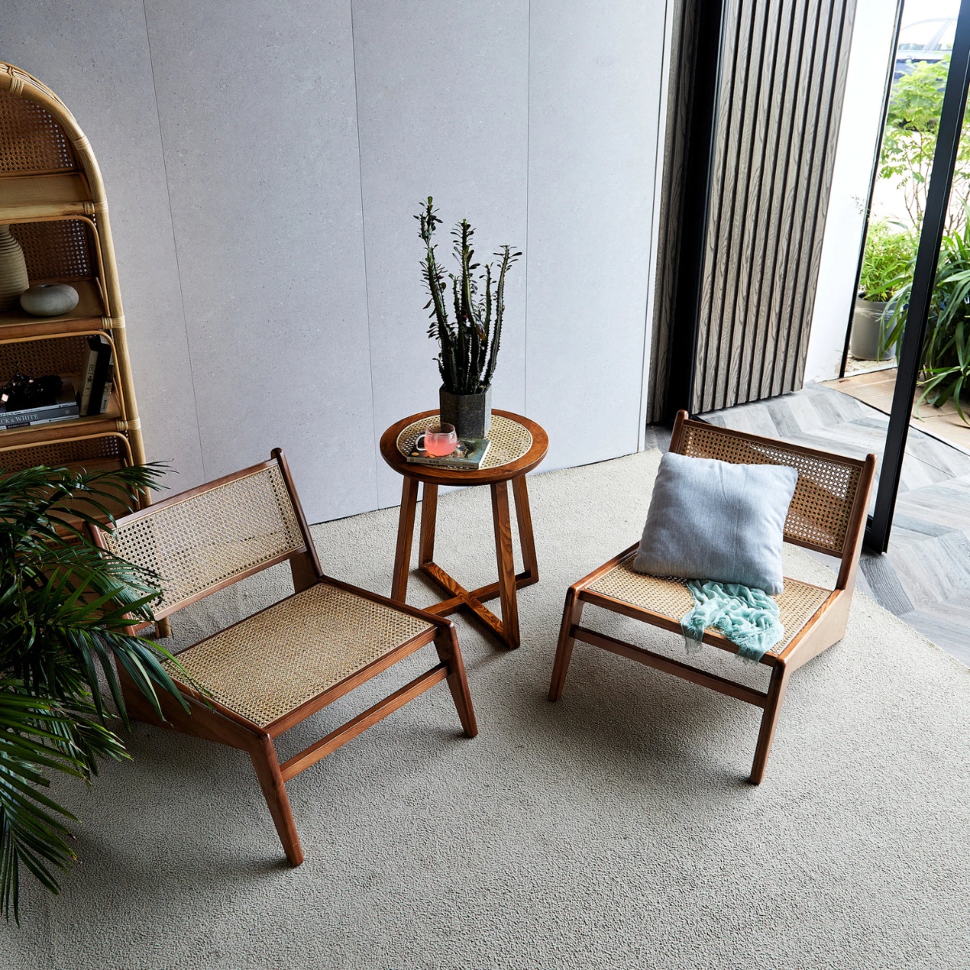 BohoBoho Rota Solid Wood & Rattan Lounge Chair, Dark Wood, 72x78x75cm