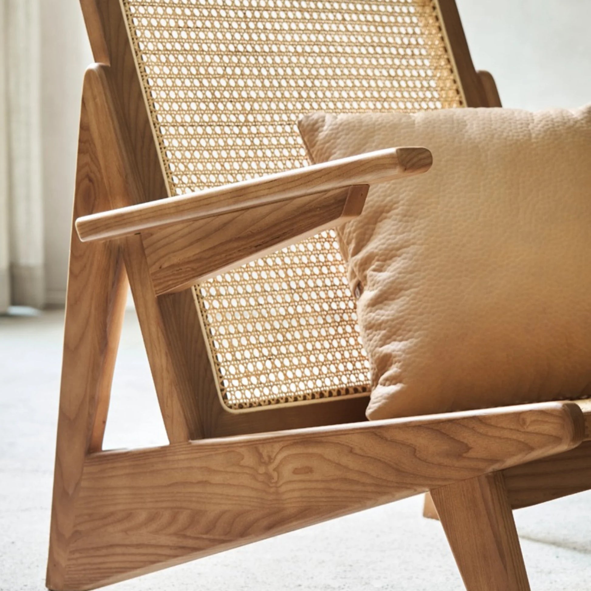 BohoBoho Rota Solid Wood & Rattan Lounge Chair, Dark Wood, 72x78x75cm