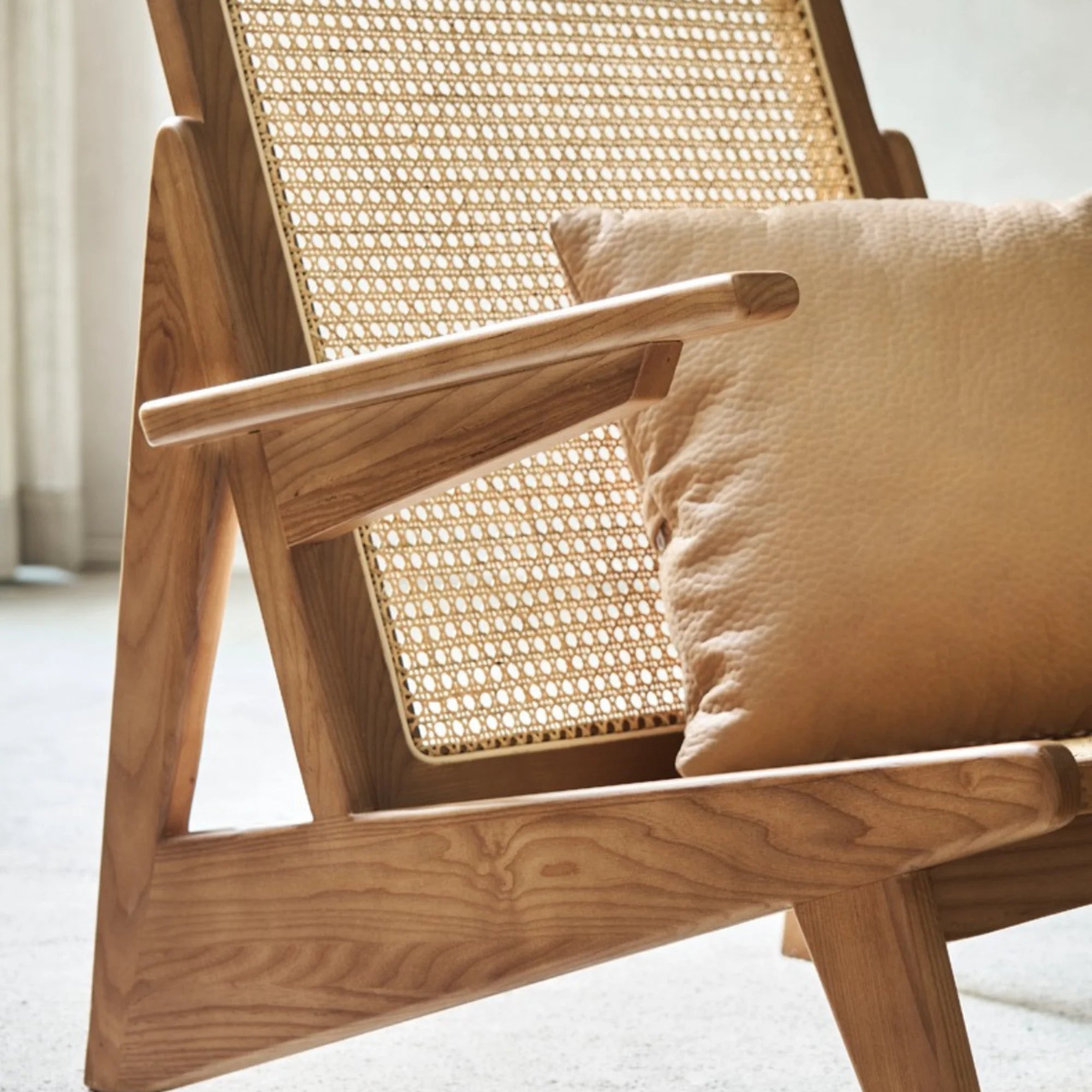 BohoBoho Rota Solid Wood & Rattan Lounge Chair, Dark Wood, 72x78x75cm