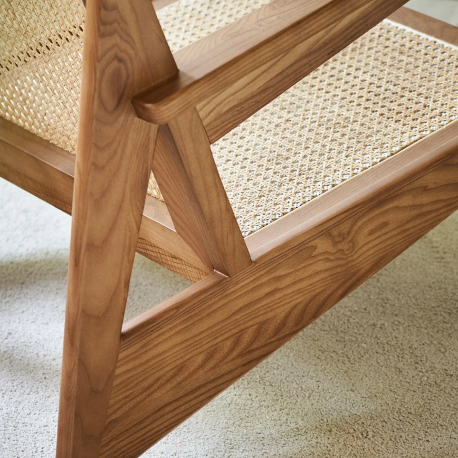 BohoBoho Rota Solid Wood & Rattan Lounge Chair, Dark Wood, 72x78x75cm