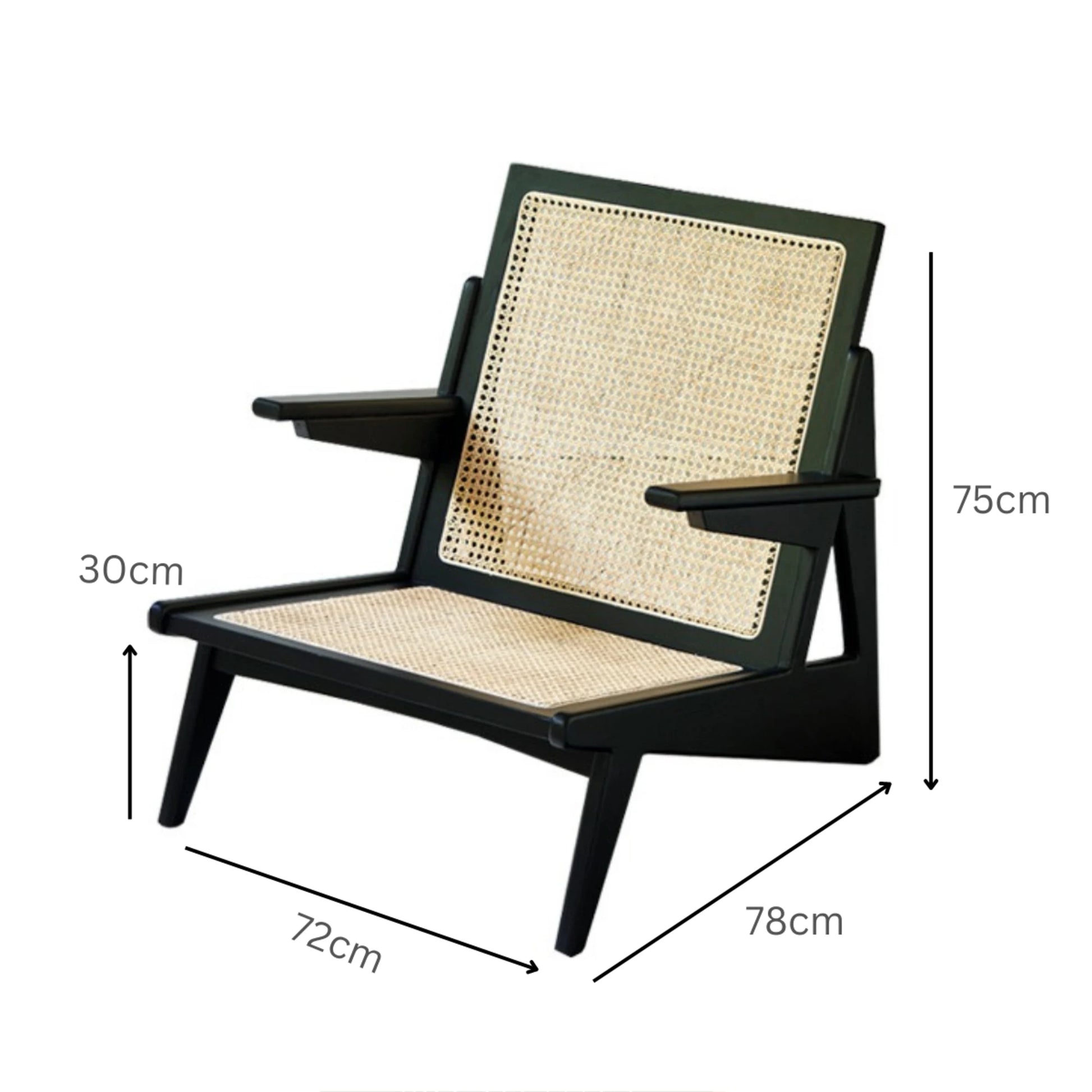 BohoBoho Rota Solid Wood & Rattan Lounge Chair, Dark Wood, 72x78x75cm