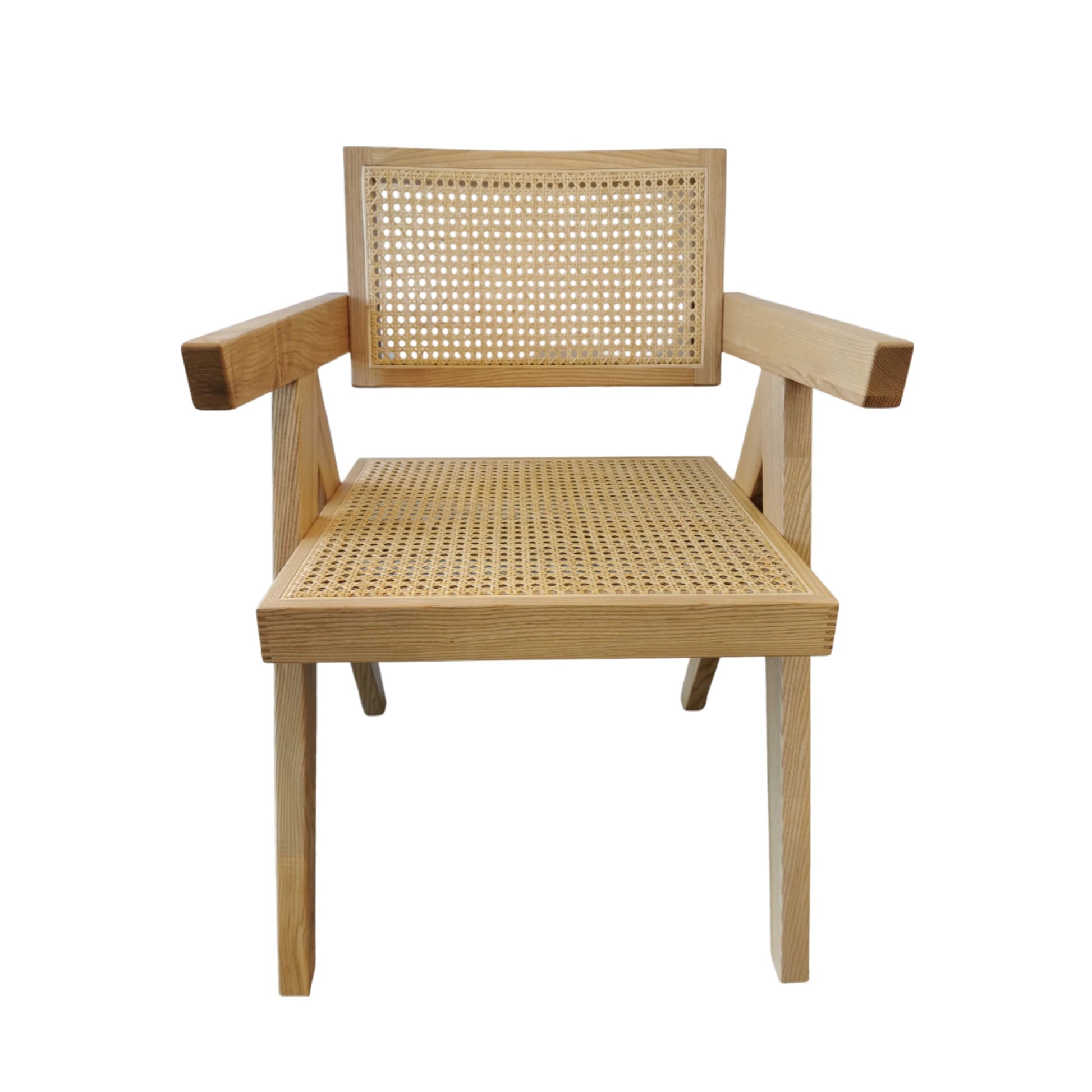 BohoBoho Rota Solid Wood & Rattan Dining Chair with Armrest, Natural Wood