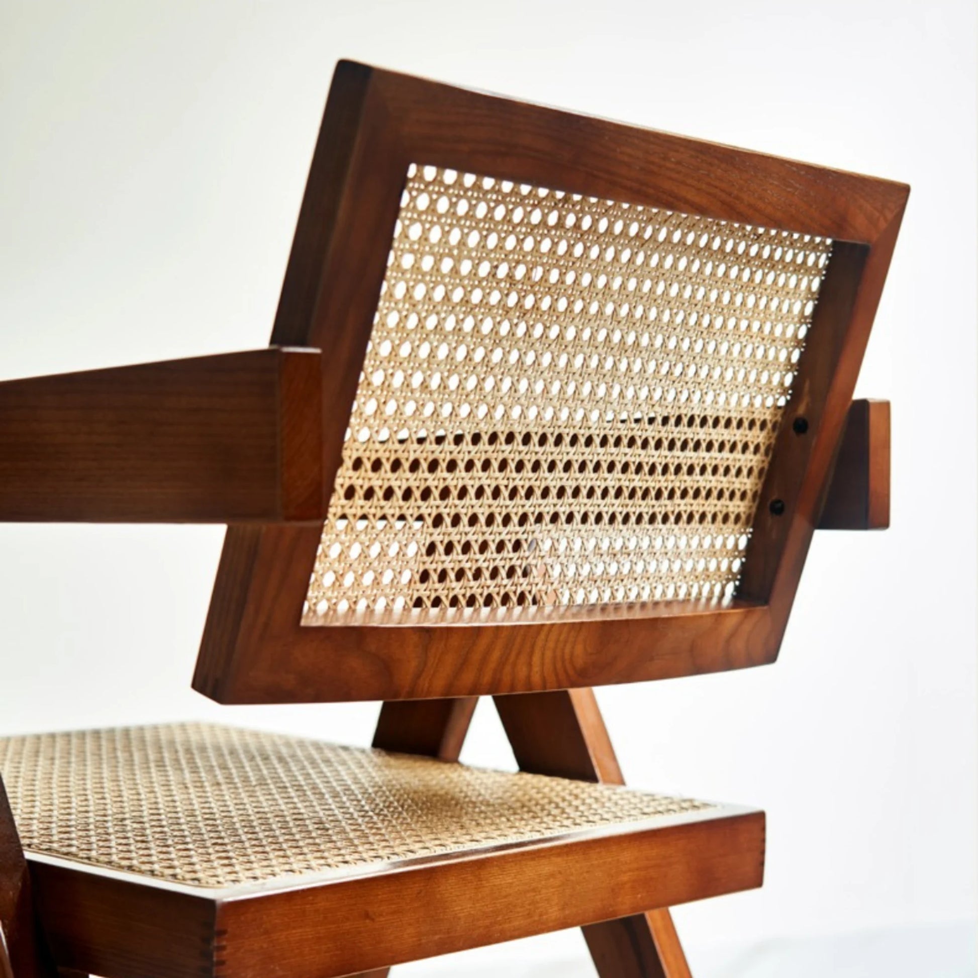 BohoBoho Rota Solid Wood & Rattan Dining Chair with Armrest, Natural Wood