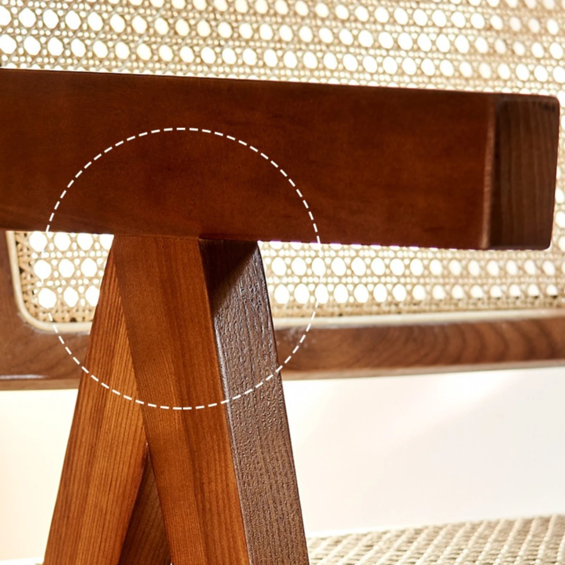 BohoBoho Rota Solid Wood & Rattan Dining Chair with Armrest, Natural Wood