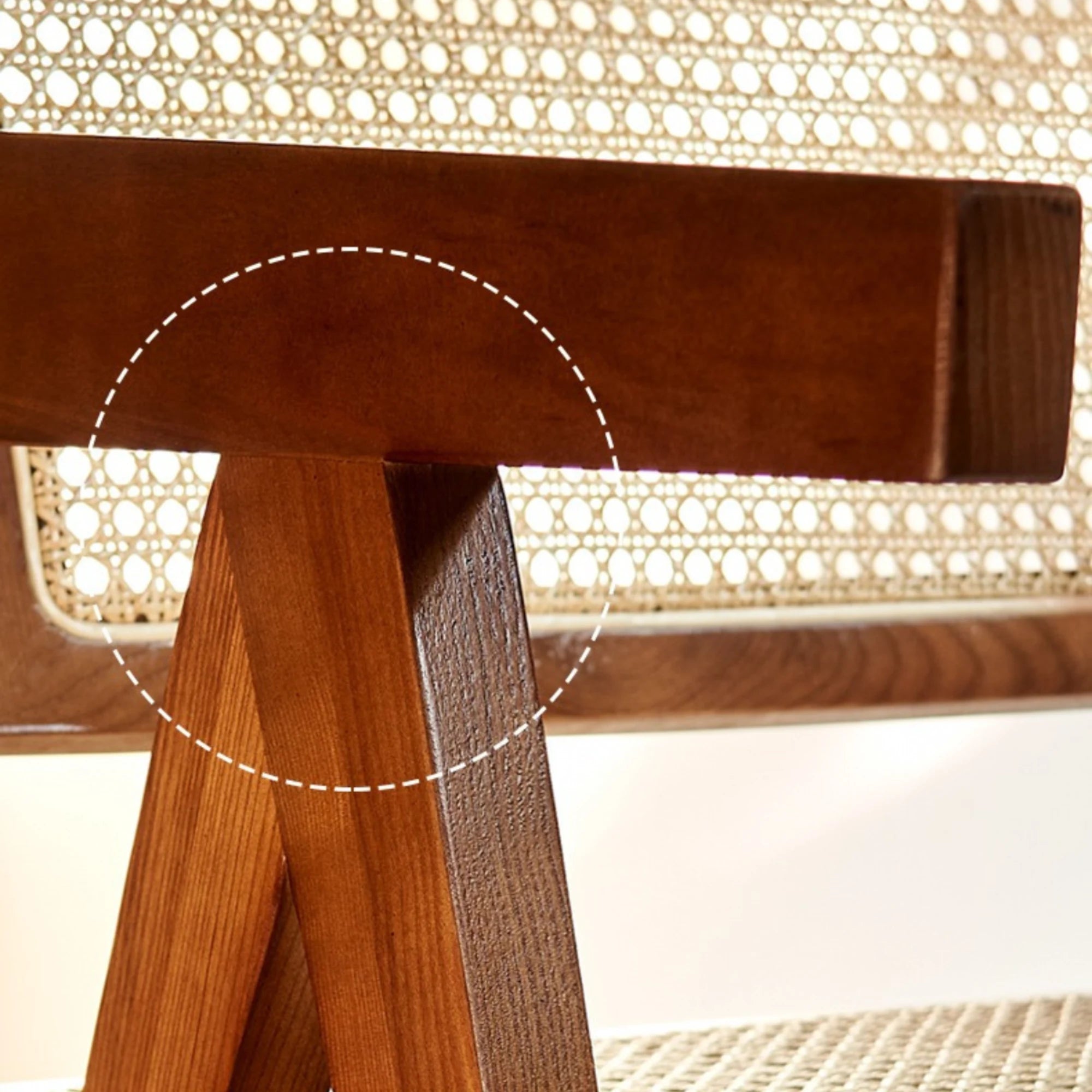 BohoBoho Rota Solid Wood & Rattan Dining Chair with Armrest, Natural Wood